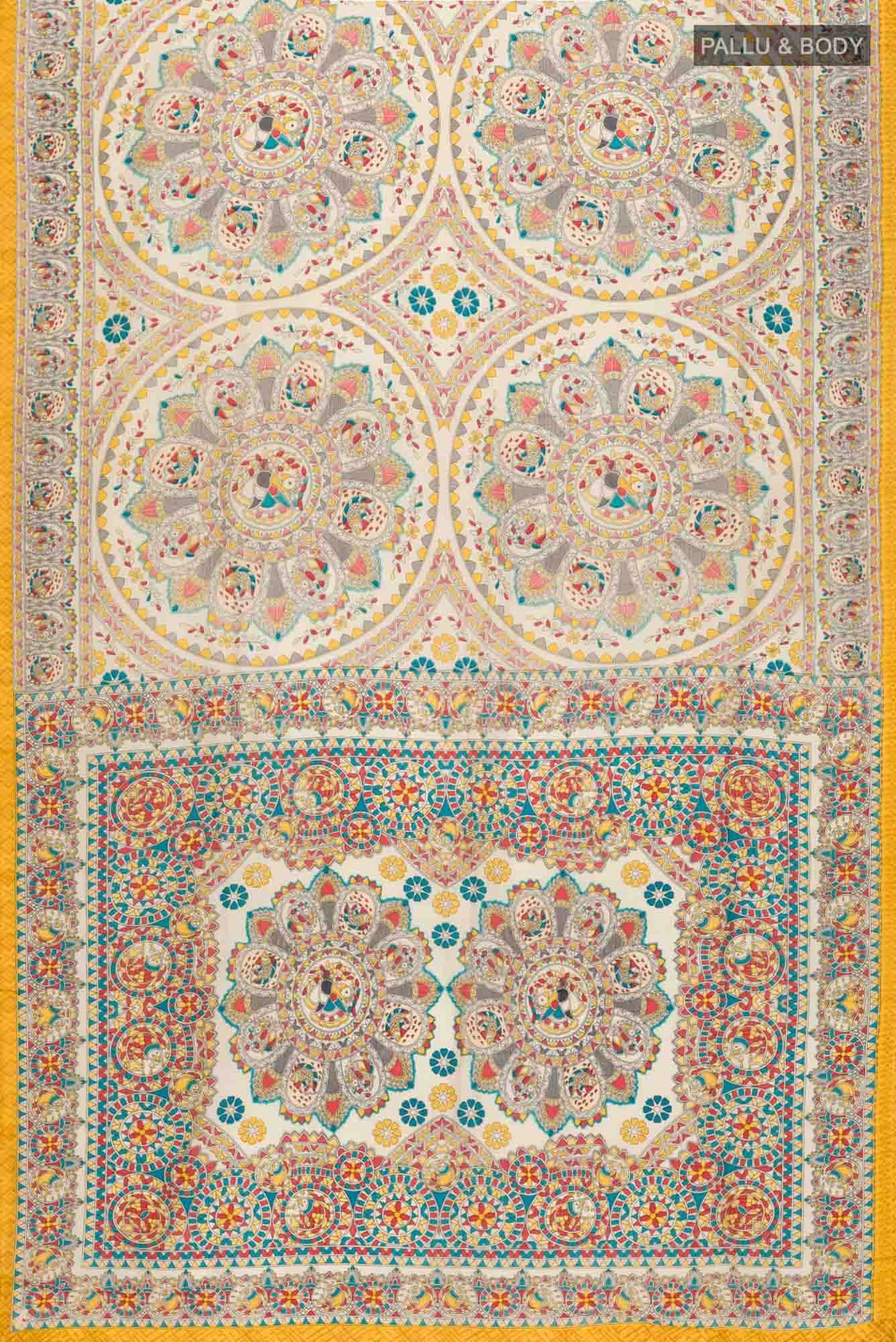 Beige Printed Silk Saree