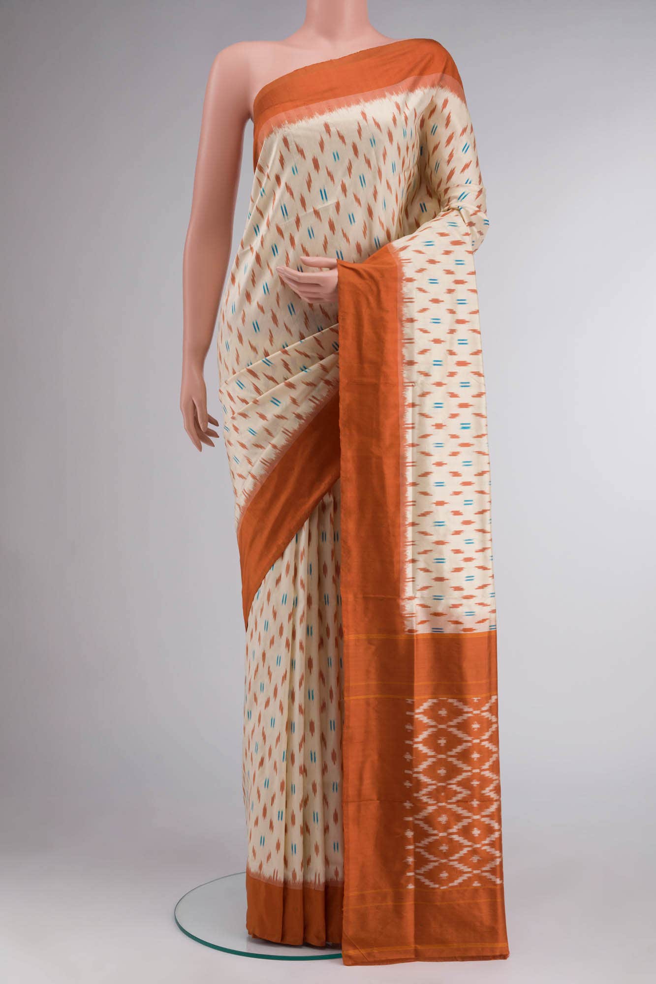 Cream Pochampally Silk Saree