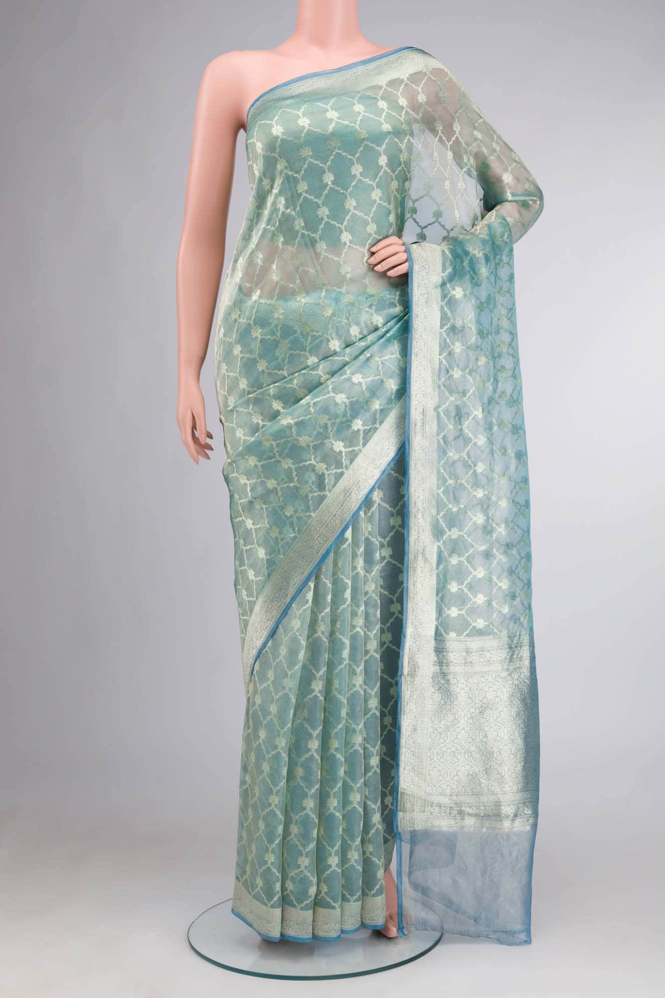 Blue Banarasi Kora Silk Saree