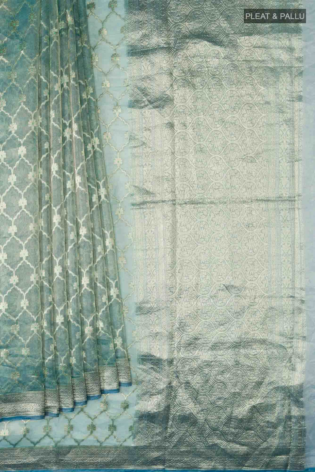 Blue Banarasi Kora Silk Saree