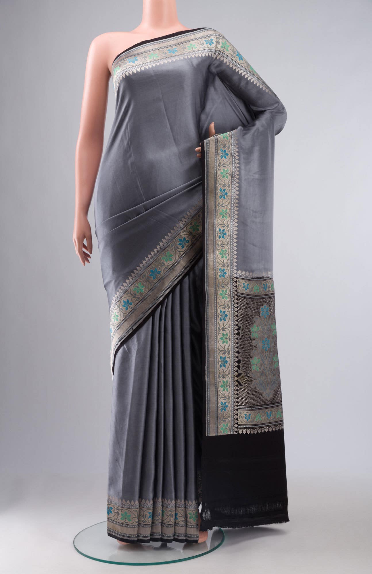 Grey Banarasi Silk Saree