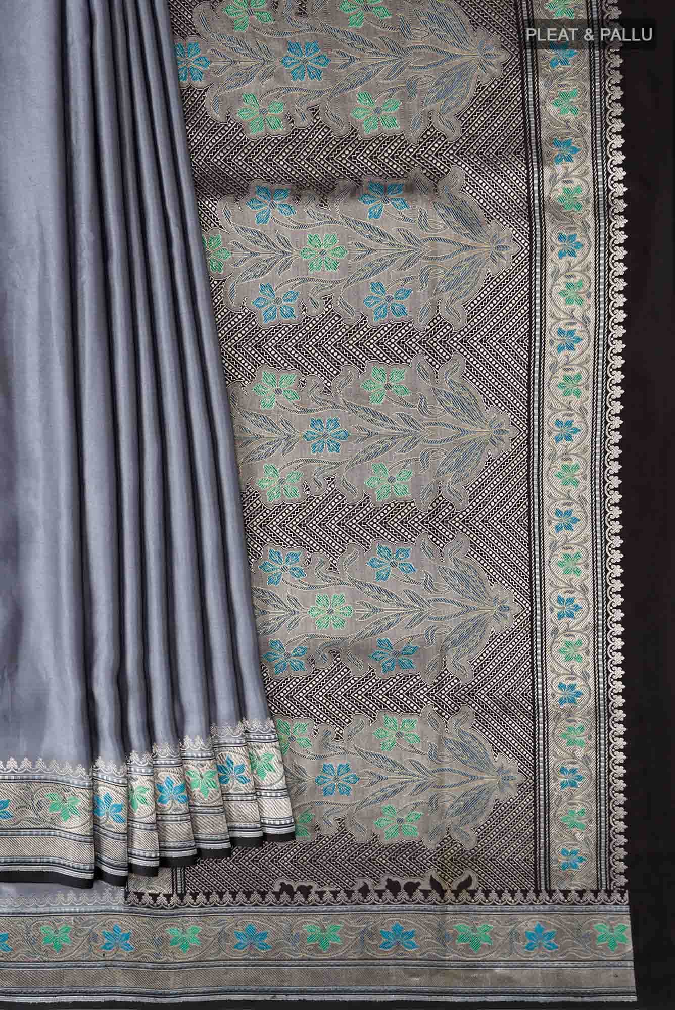 Grey Banarasi Silk Saree
