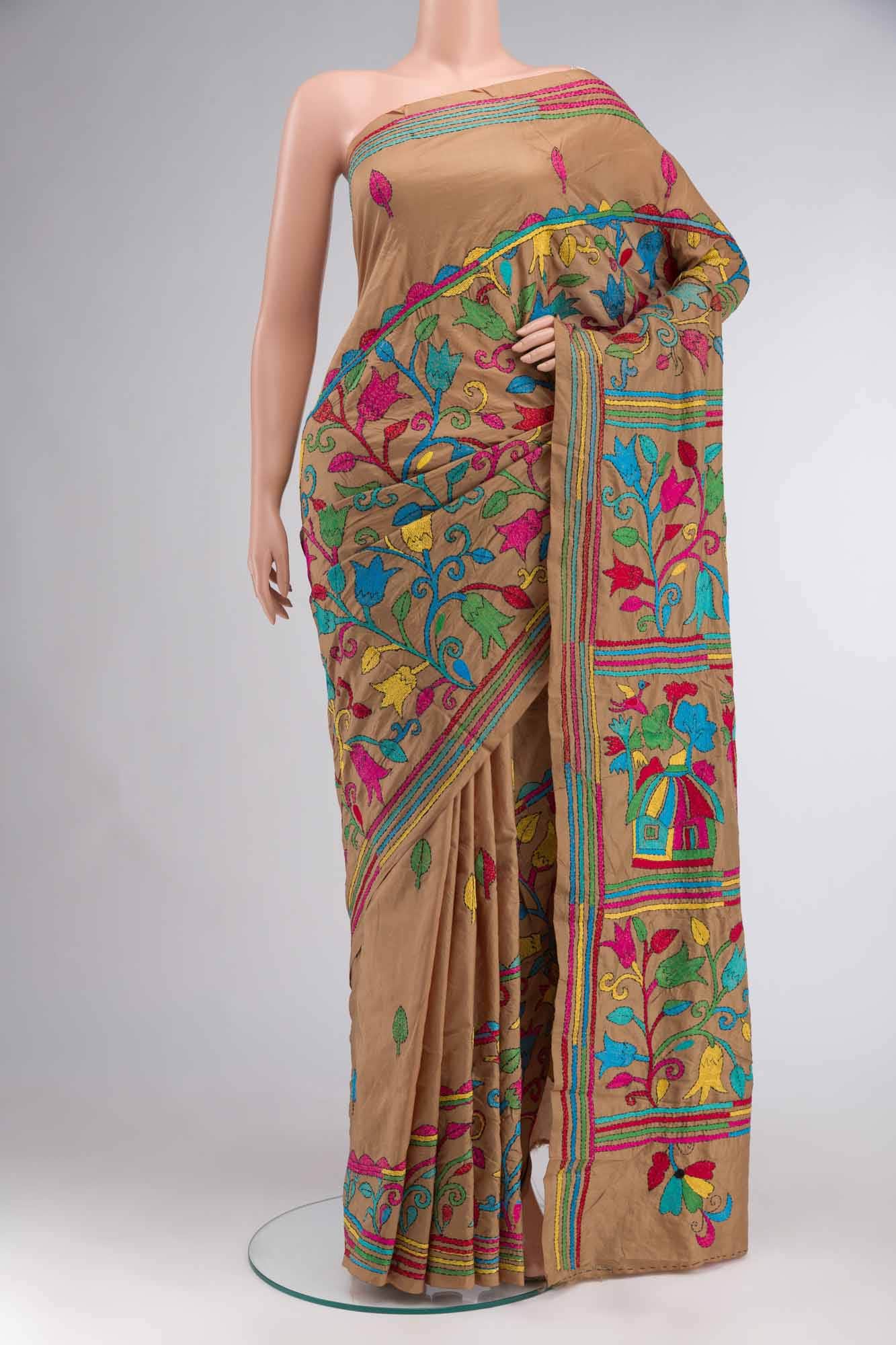Dark Beige Tussar Silk Saree