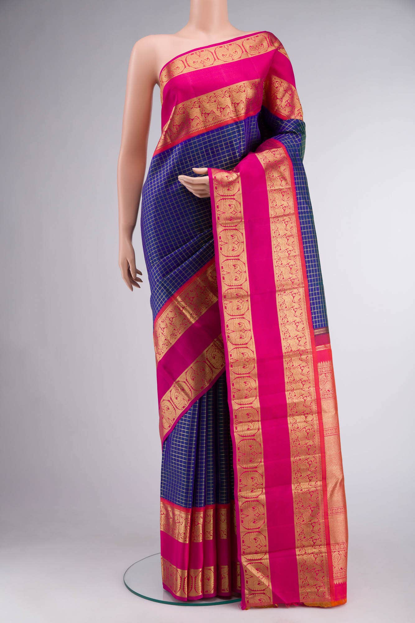 Pure Silk Pure Zari Blue Kanchipuram Saree