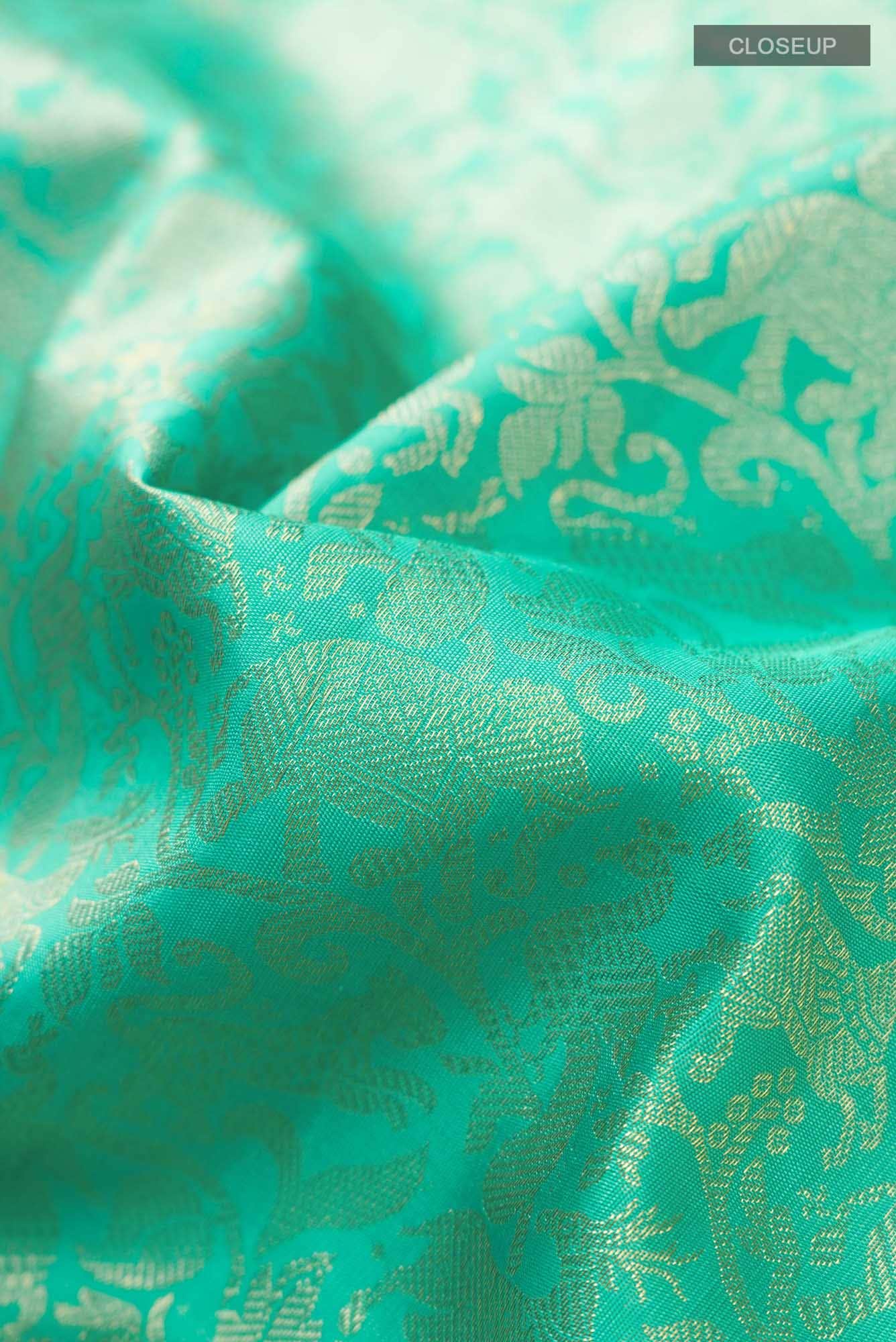 Pure Silk Pure Zari Turquoise Kanchipuram Saree