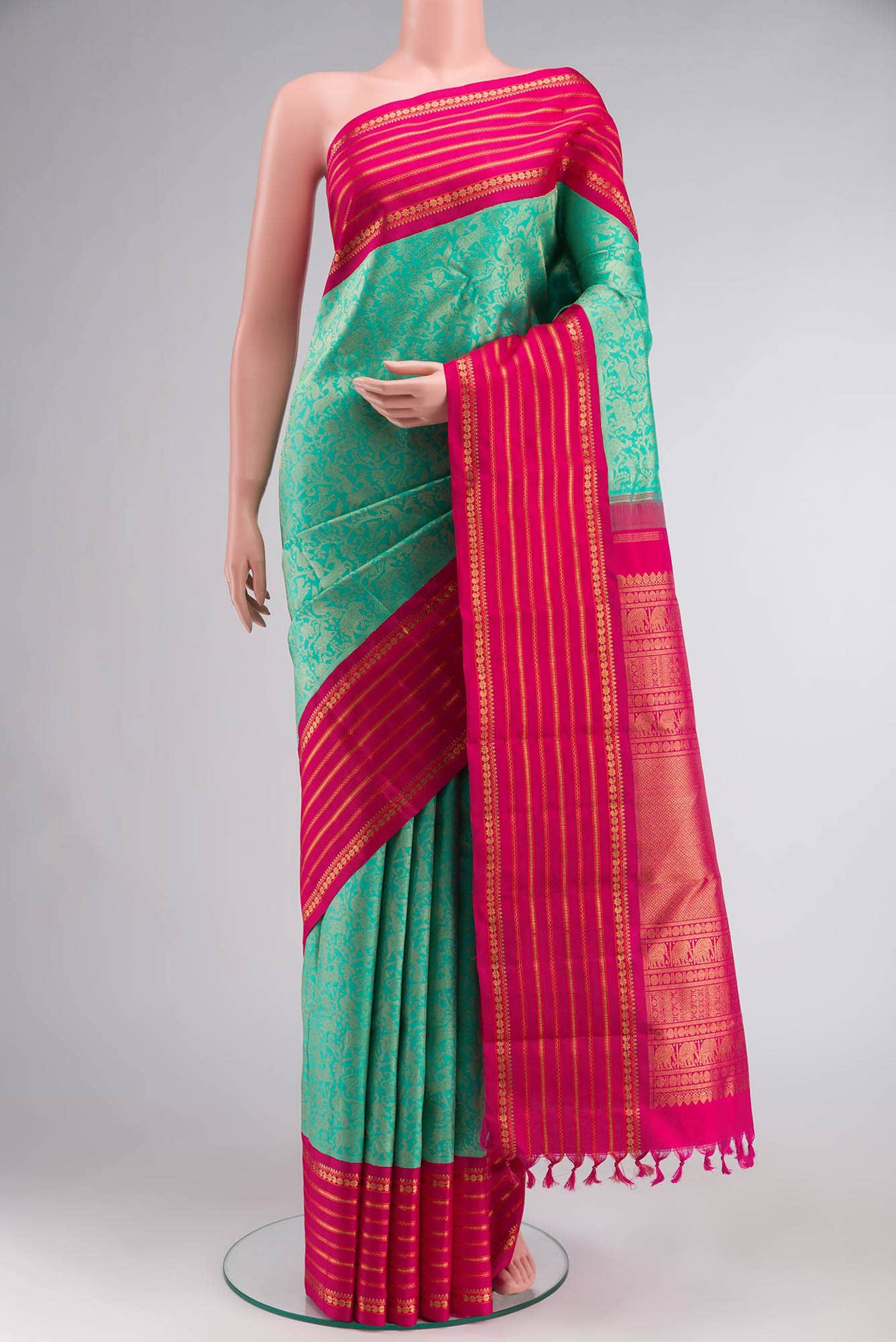 Pure Silk Pure Zari Turquoise Kanchipuram Saree