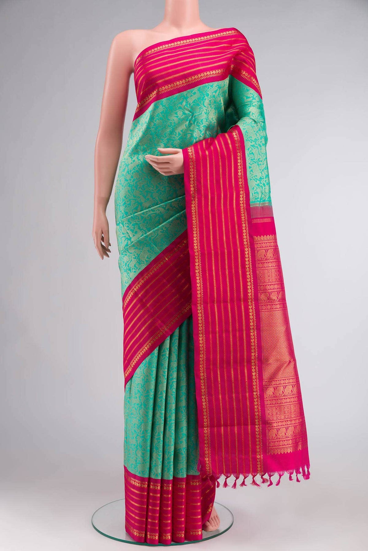 Pure Silk Pure Zari Turquoise Kanjivaram Saree