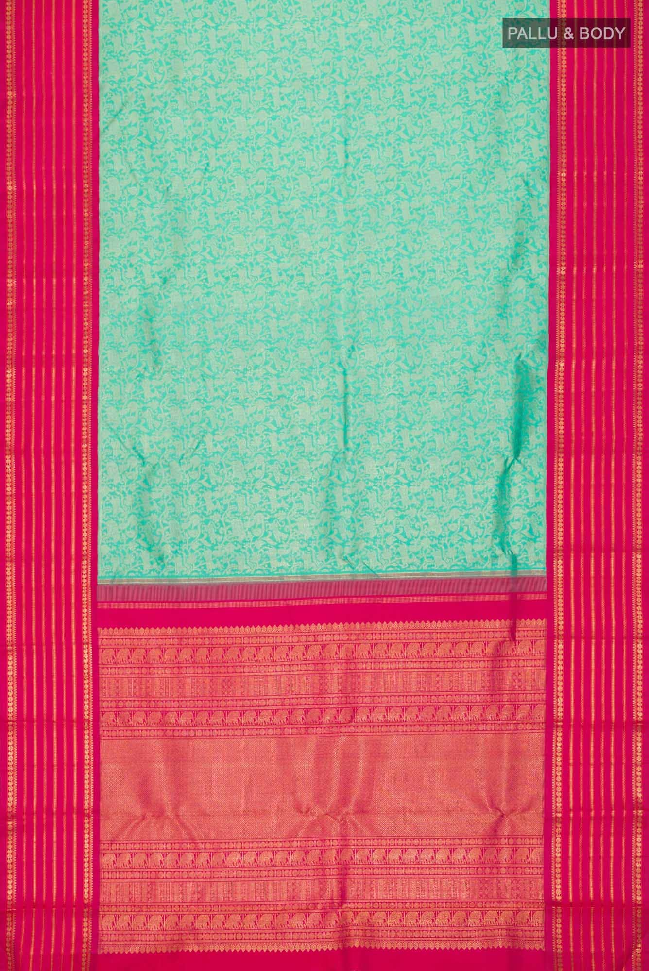 Pure Silk Pure Zari Turquoise Kanjivaram Saree