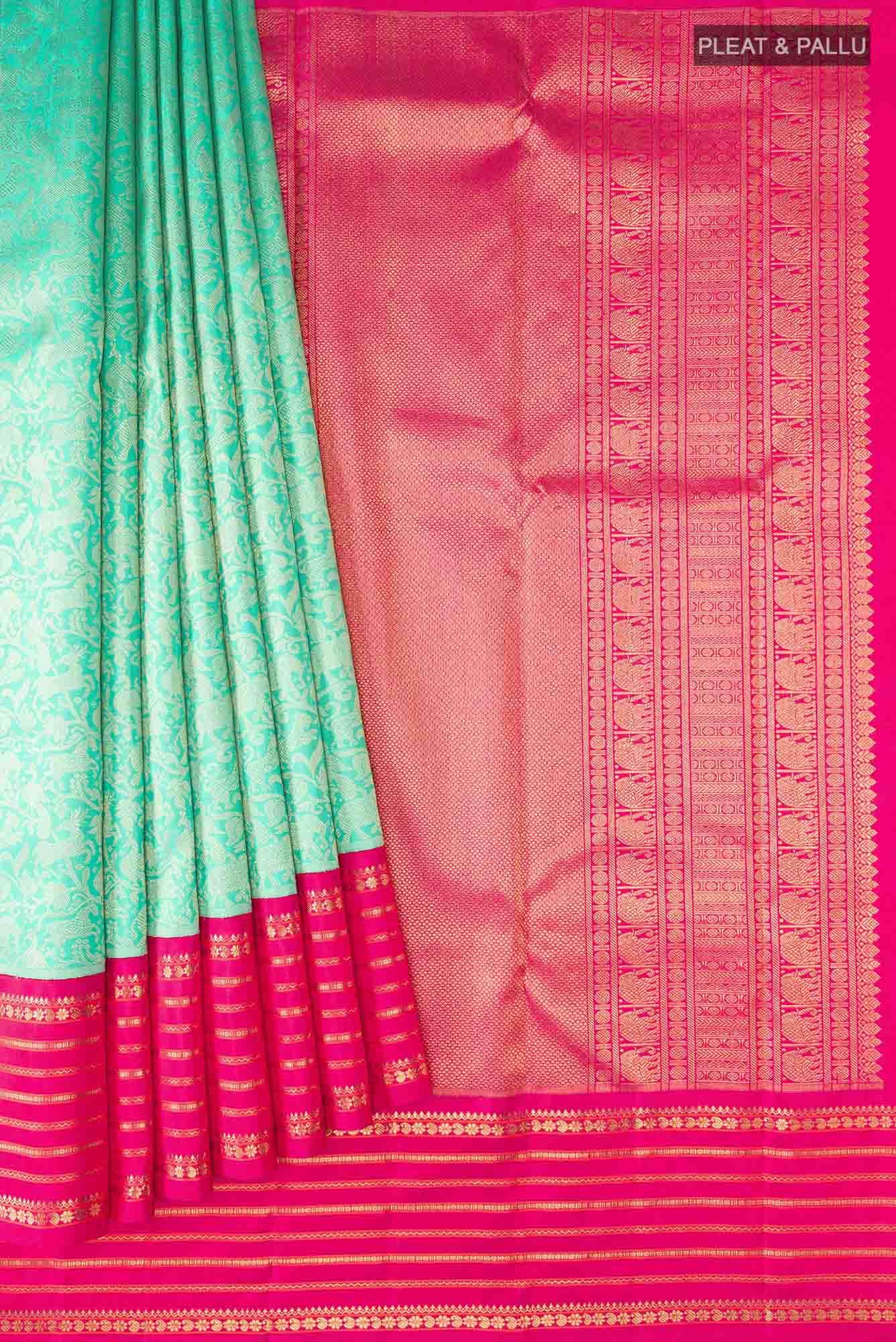 Pure Silk Pure Zari Turquoise Kanchipuram Saree