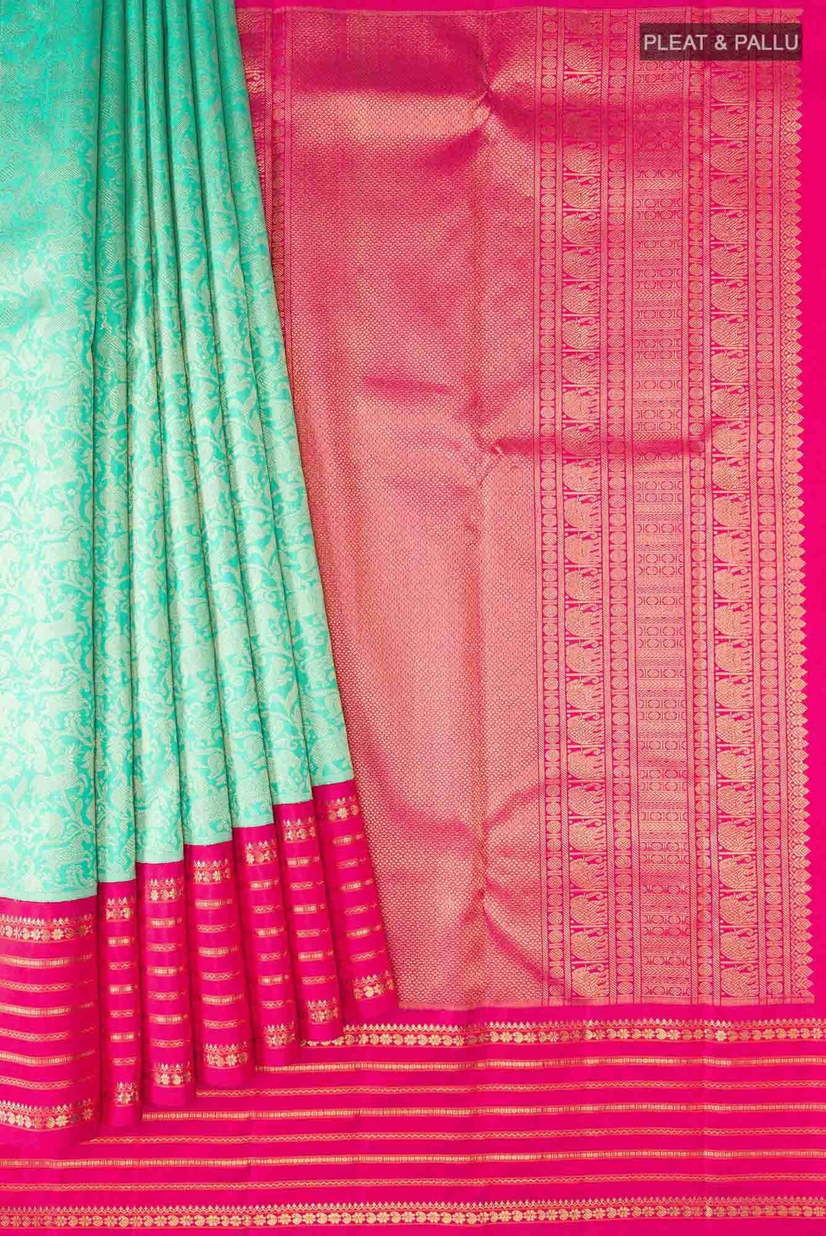 Pure Silk Pure Zari Turquoise Kanjivaram Saree