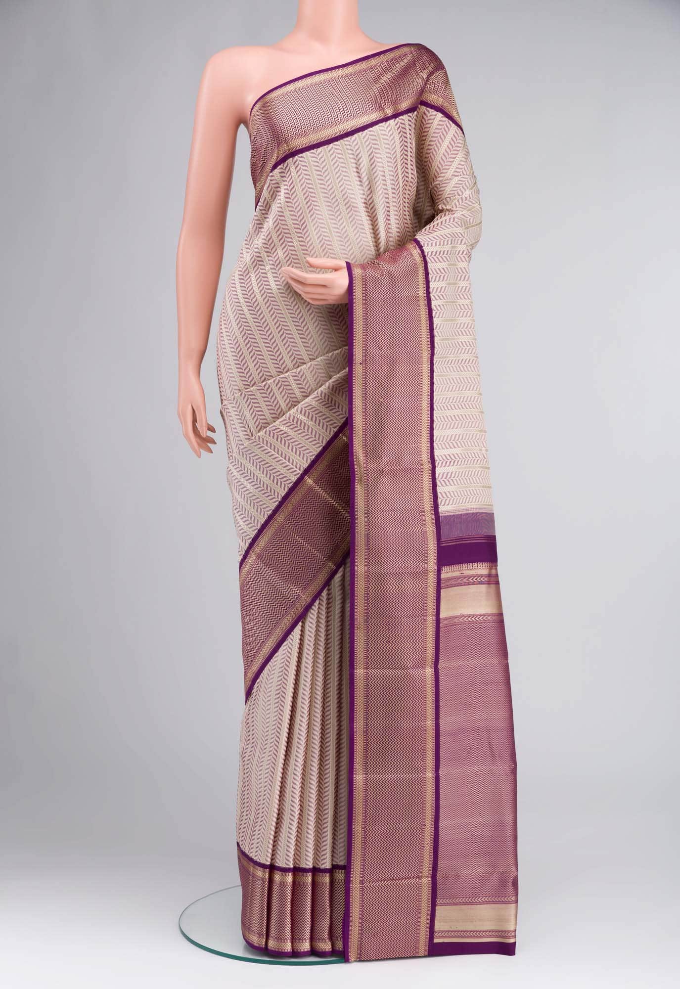 Beige Kanchipuram Silk Saree