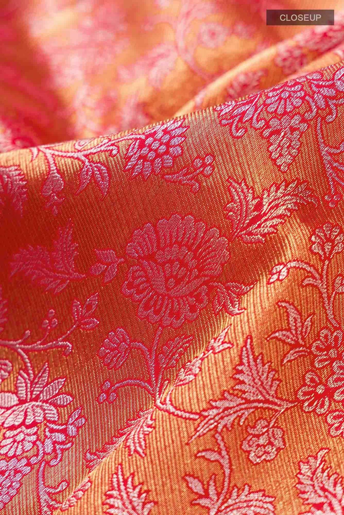 Pure Silk Pure Zari Orange with Gold Color Kanjivaram Saree
