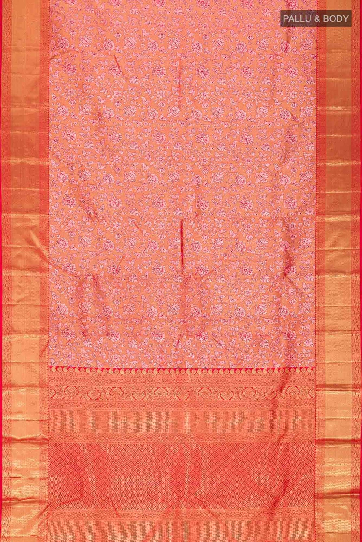 Pure Silk Pure Zari Orange with Gold Color Kanjivaram Saree