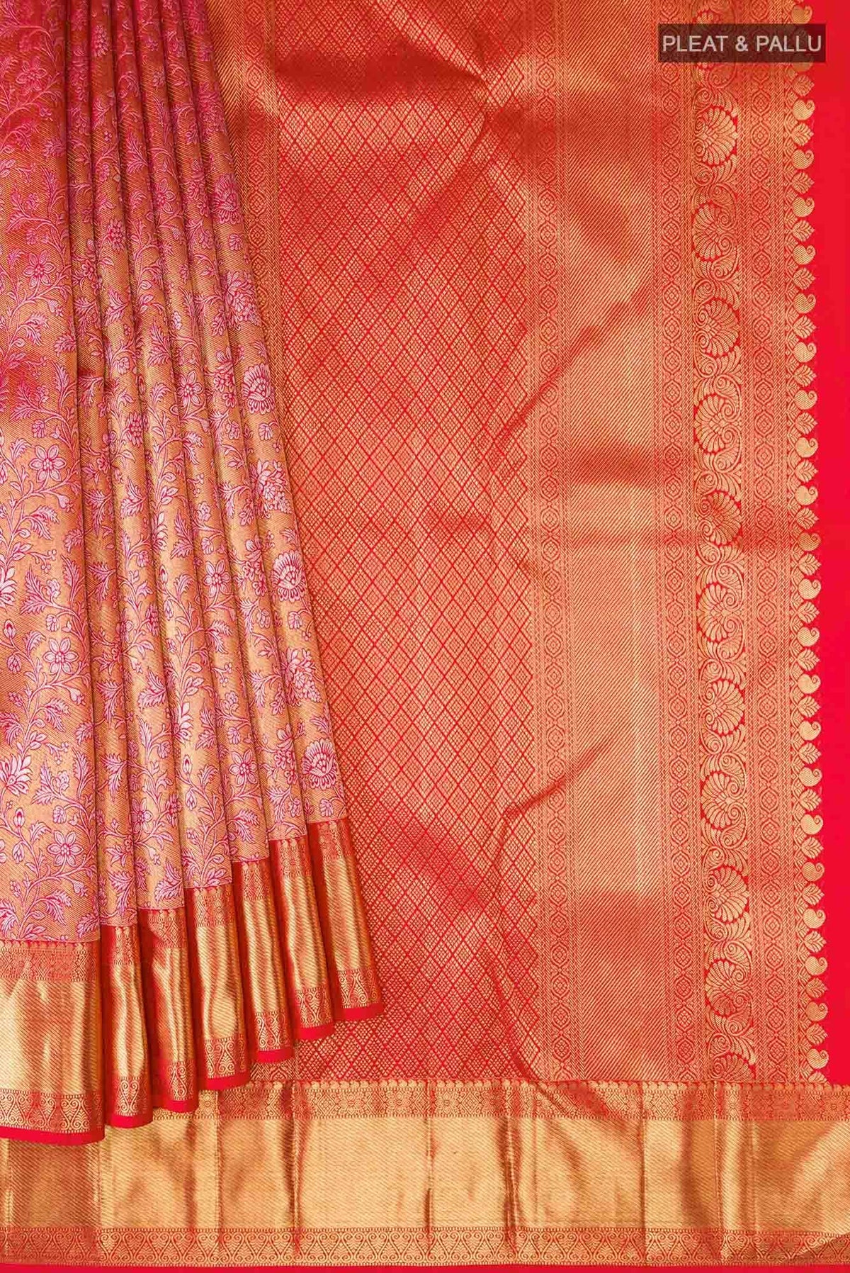 Pure Silk Pure Zari Orange with Gold Color Kanjivaram Saree