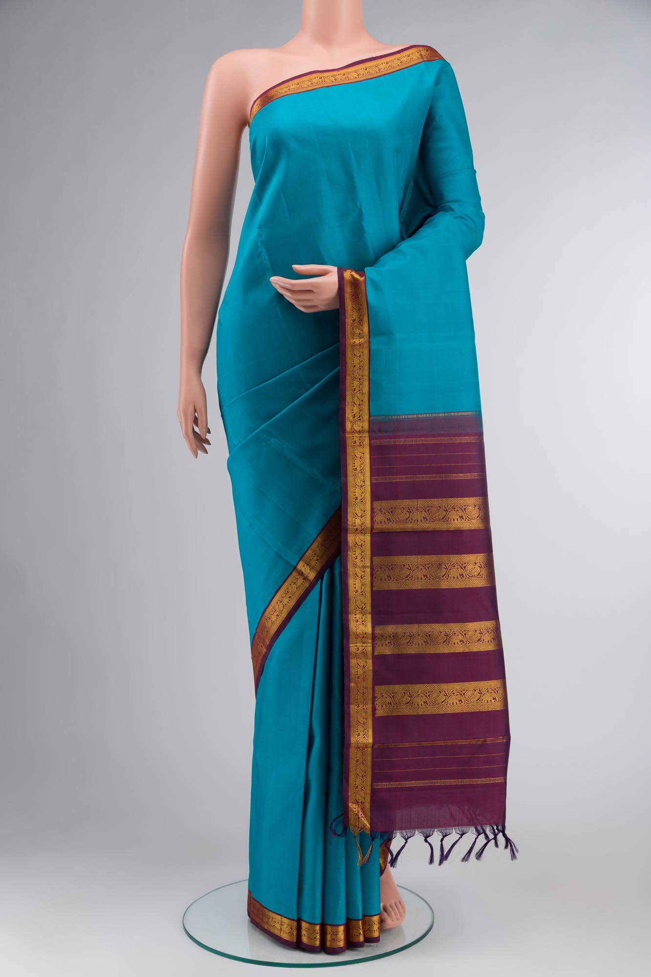 Pure Silk Pure Zari Blue Kanchipuram Saree