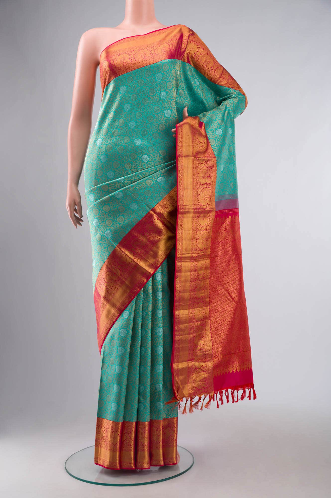 Turquoise Kanchipuram Silk Saree