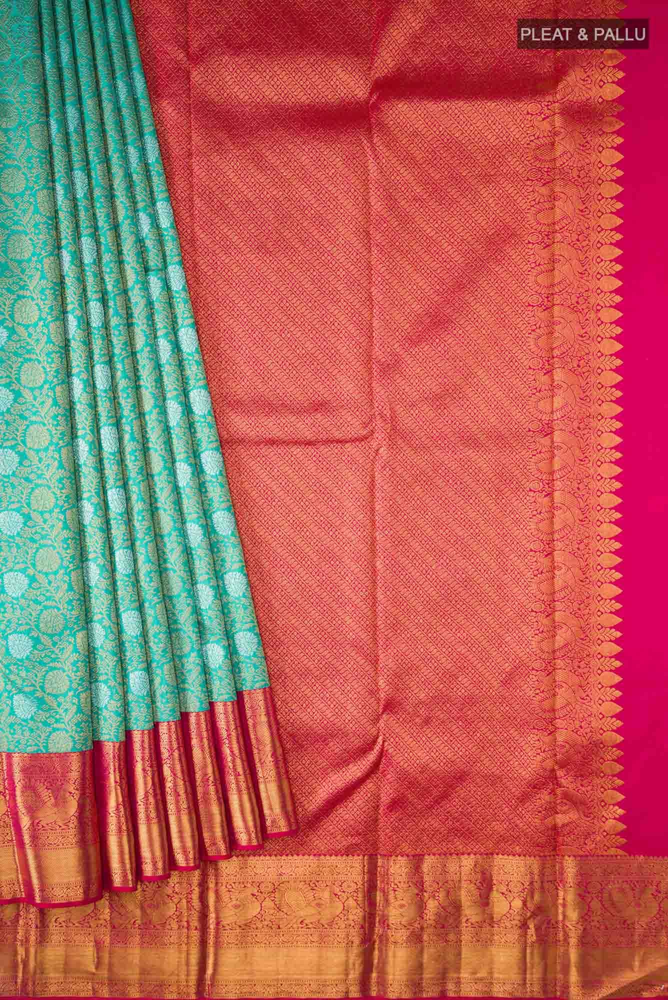 Turquoise Kanchipuram Silk Saree