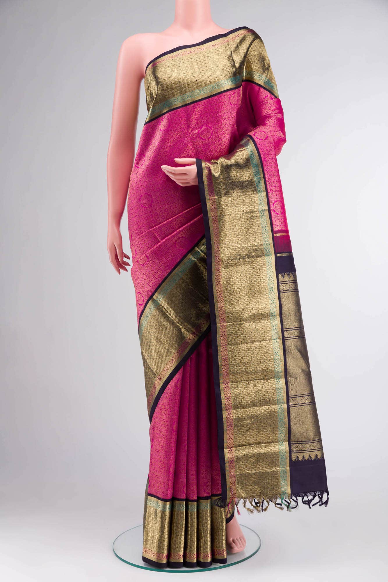 Pure Silk Pure Zari Pink Kanchipuram Saree
