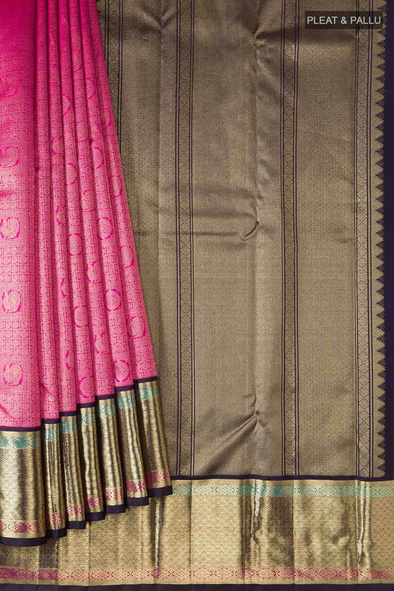 Pure Silk Pure Zari Pink Kanchipuram Saree