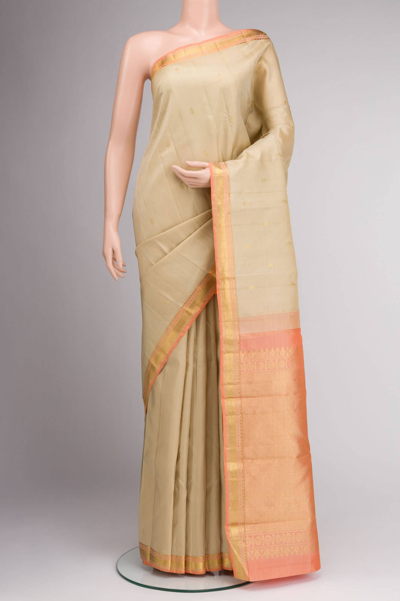Beige Kanchipuram Silk Saree