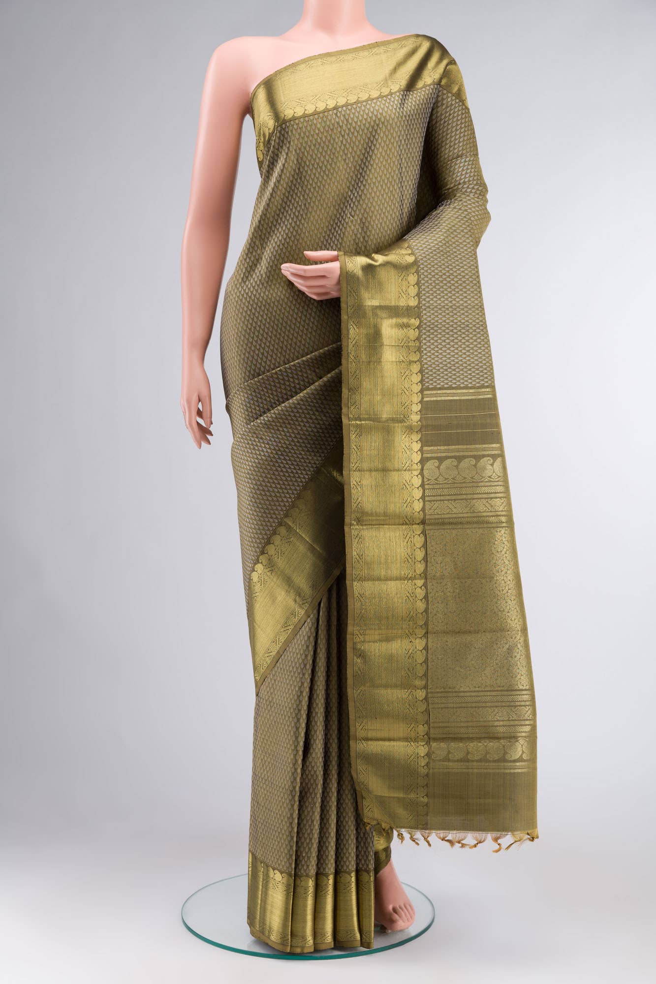 Pure Silk Pure Zari Mehandi Green Kanchipuram Saree