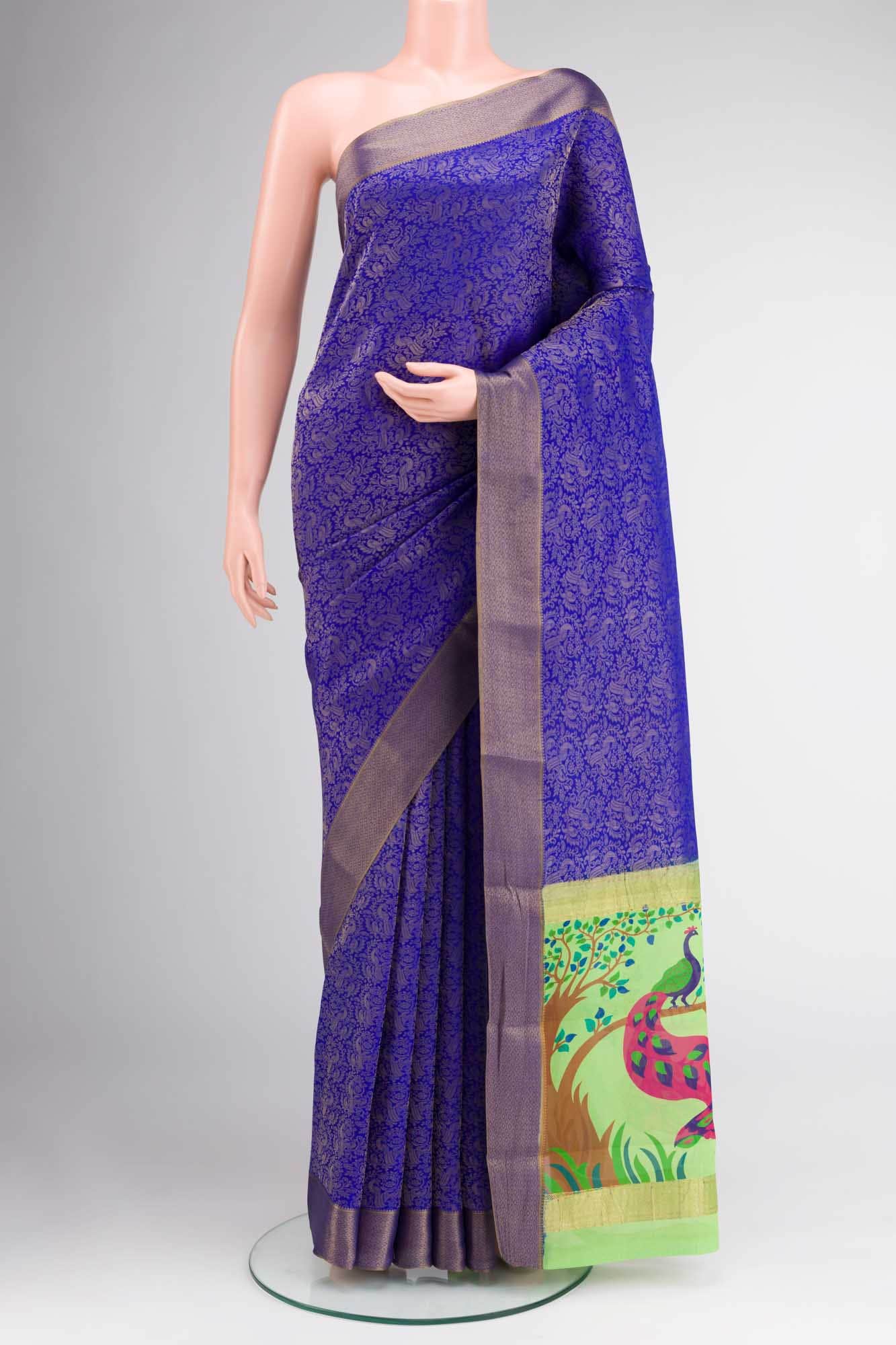 Blue Crepe Saree