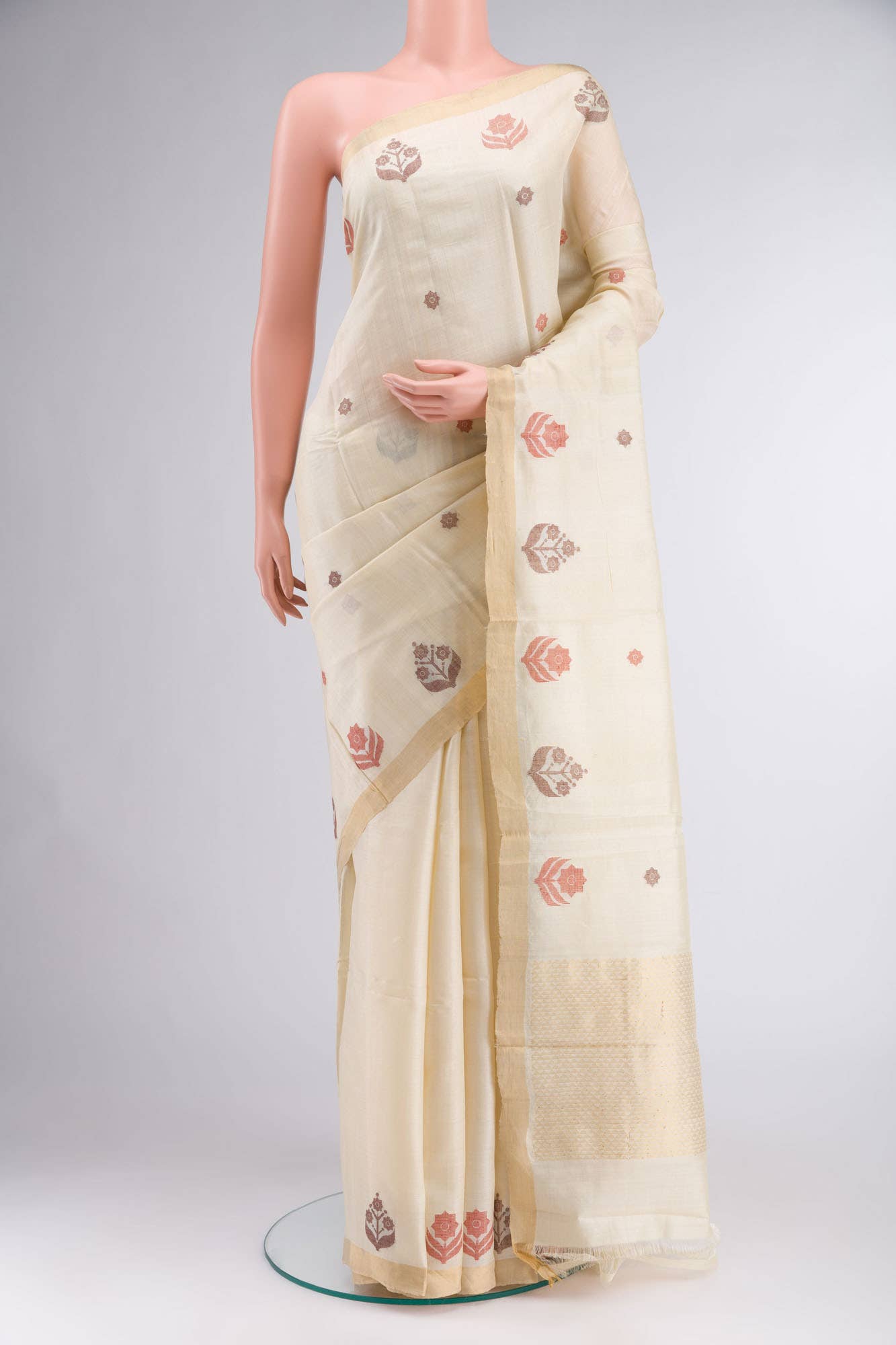 Cream Tussar Silk Saree