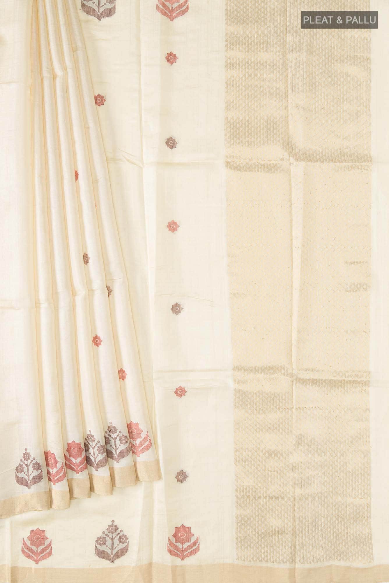 Cream Tussar Silk Saree
