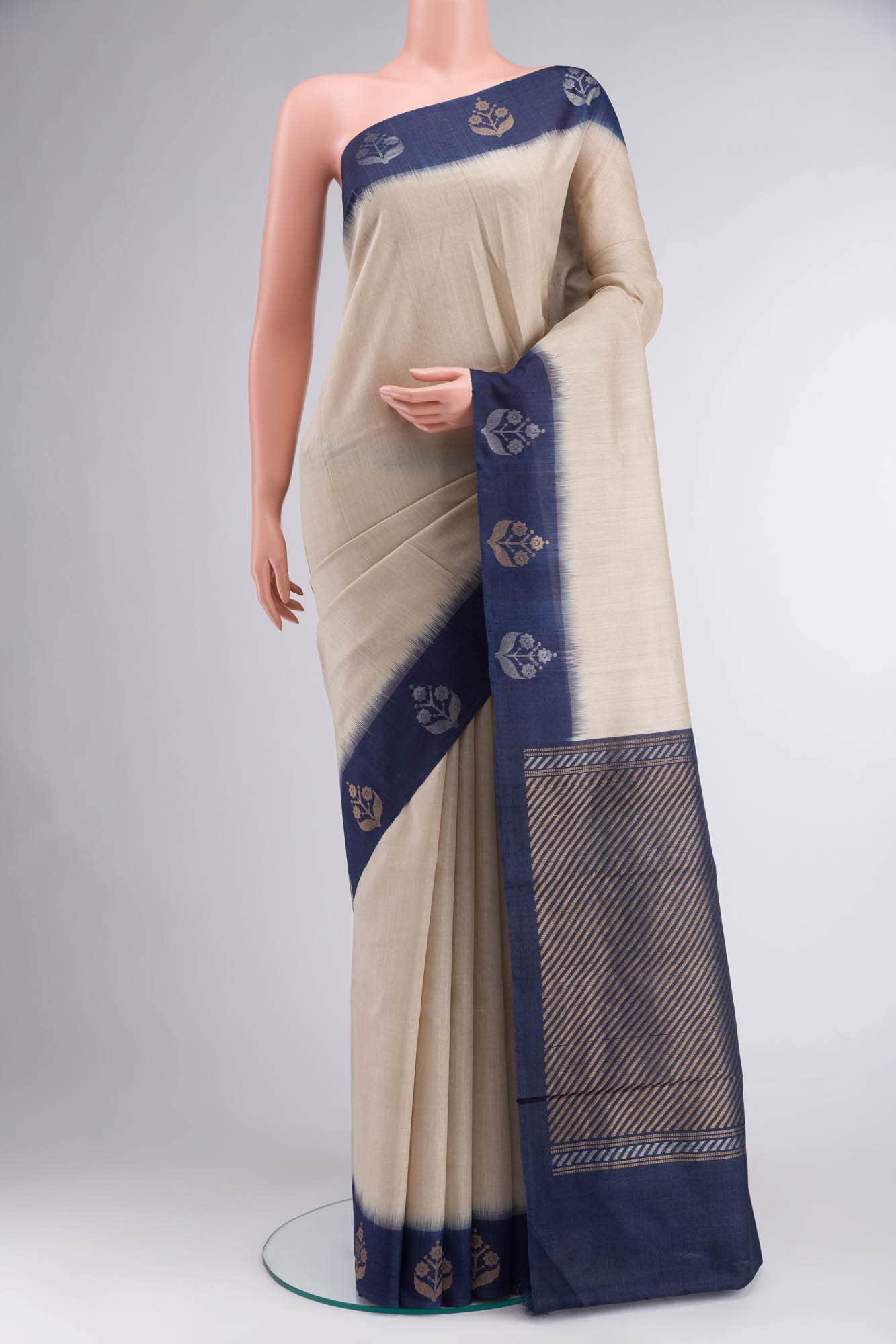 Cream Tussar Silk Saree