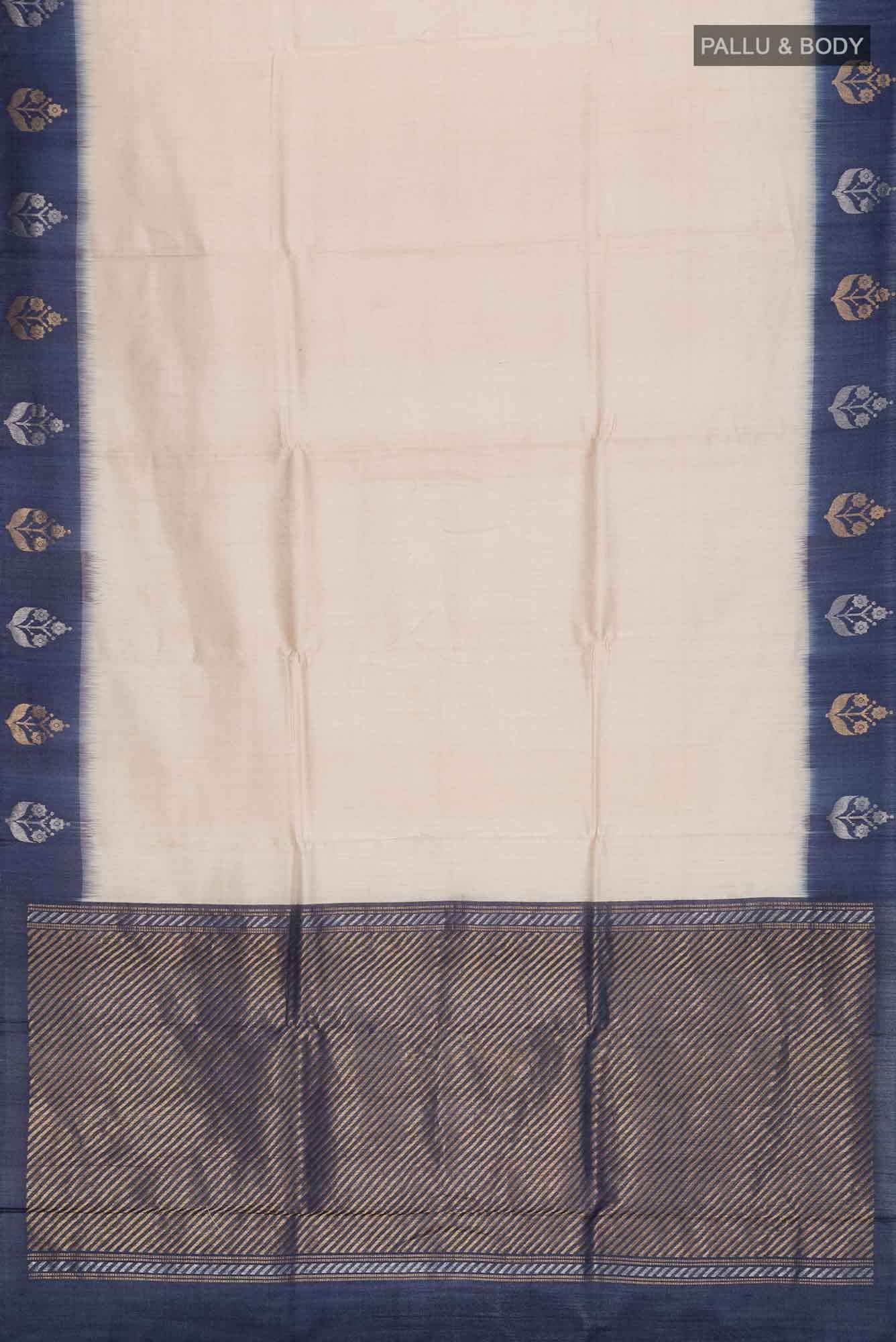Cream Tussar Silk Saree