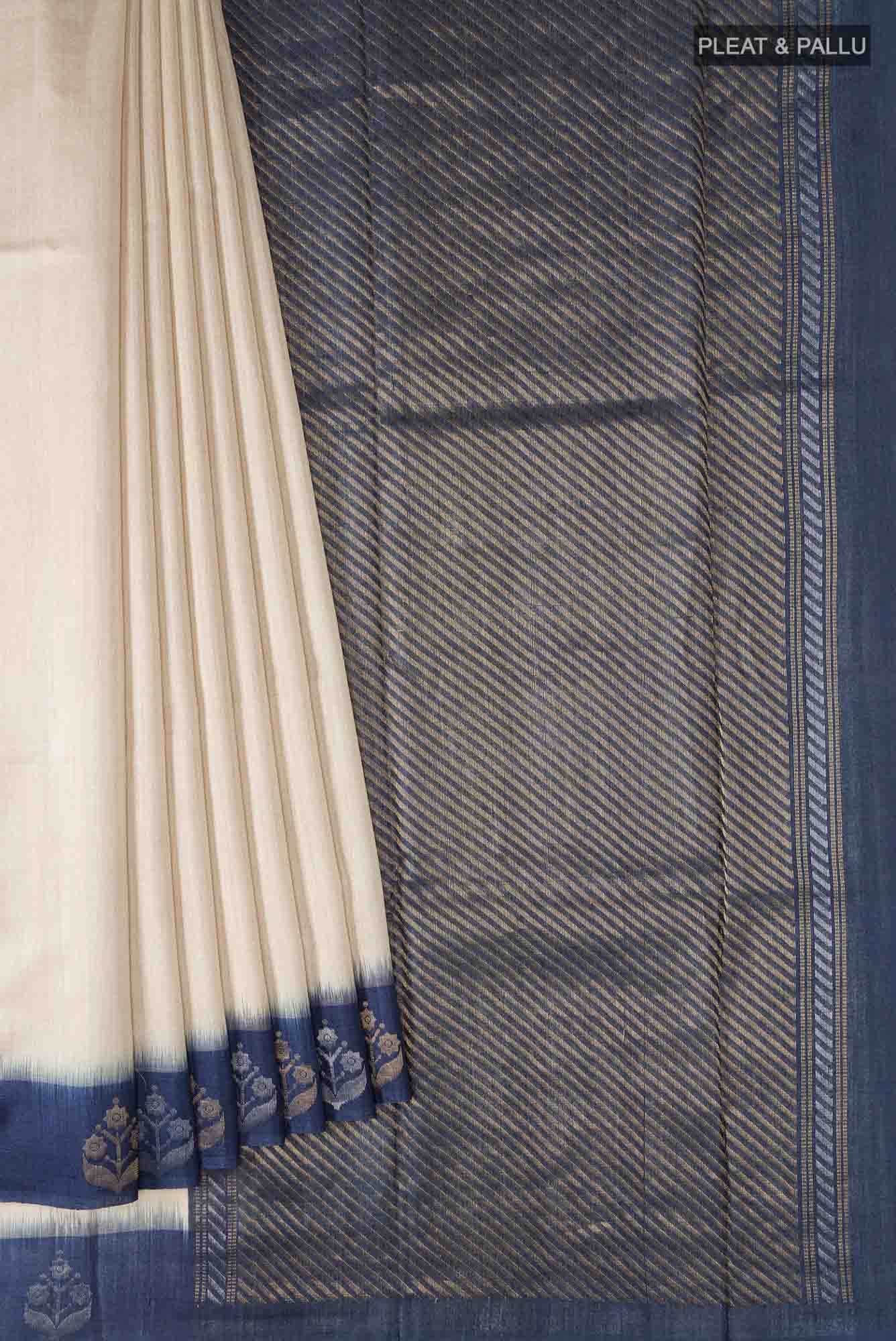 Cream Tussar Silk Saree