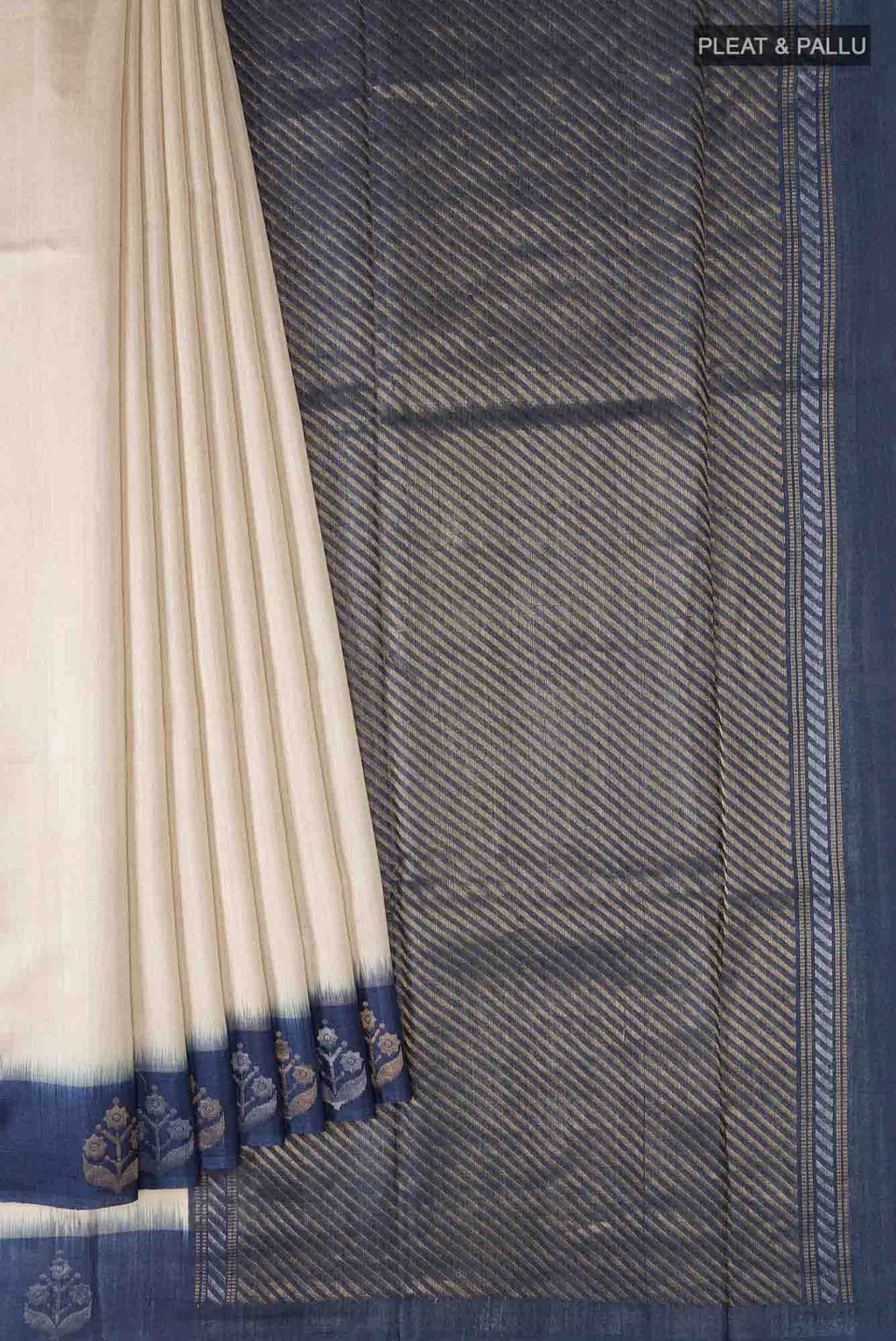 Cream Tussar Silk Saree