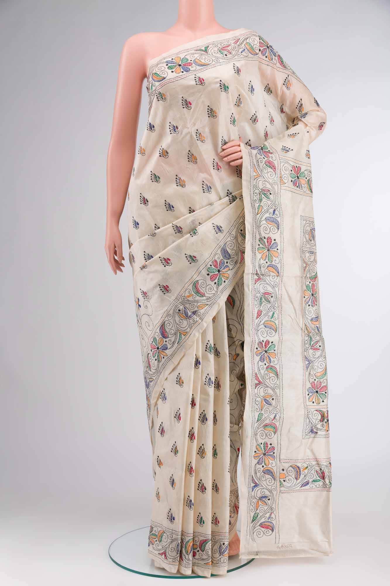 Cream Tussar Silk Saree