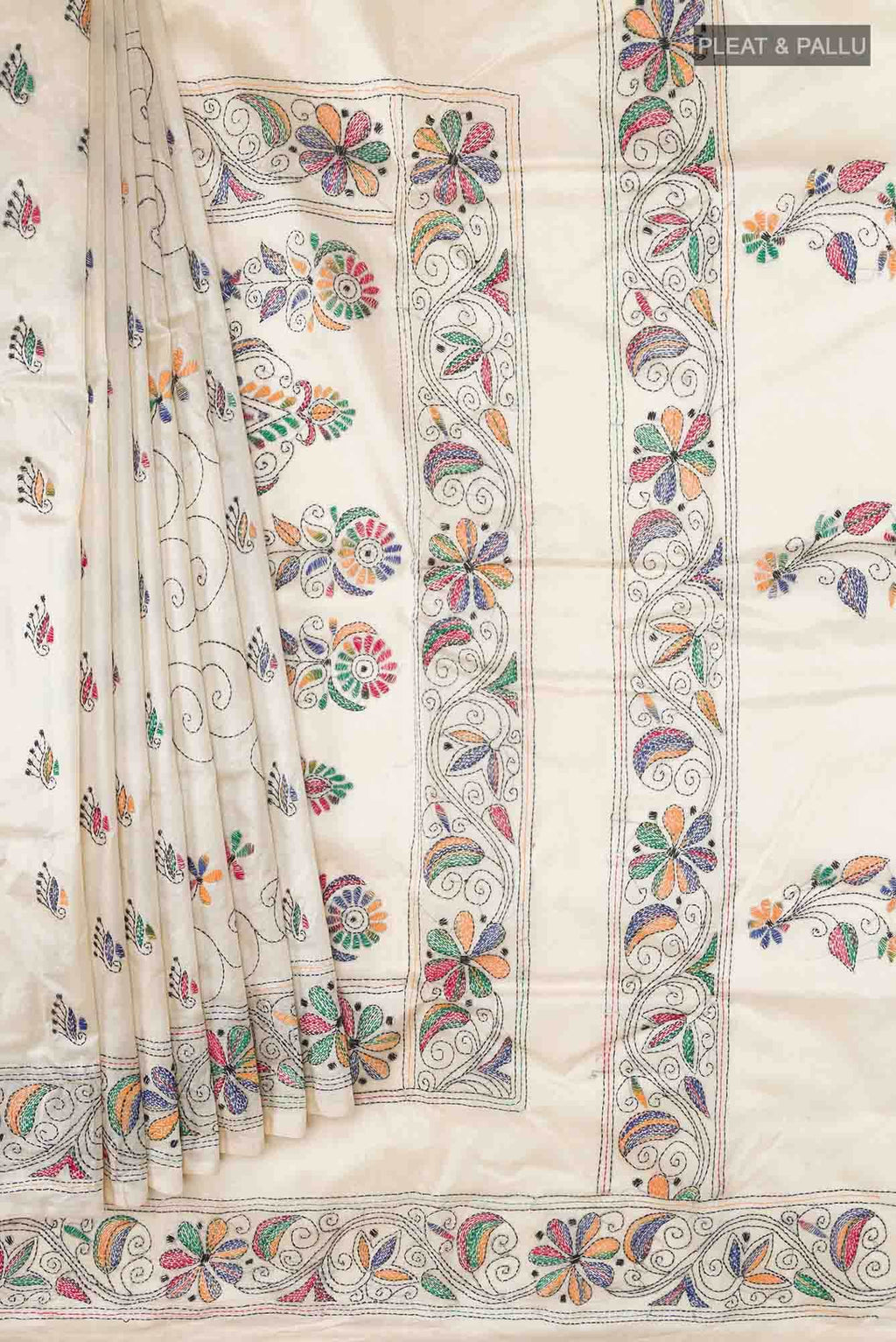 Cream Tussar Silk Saree