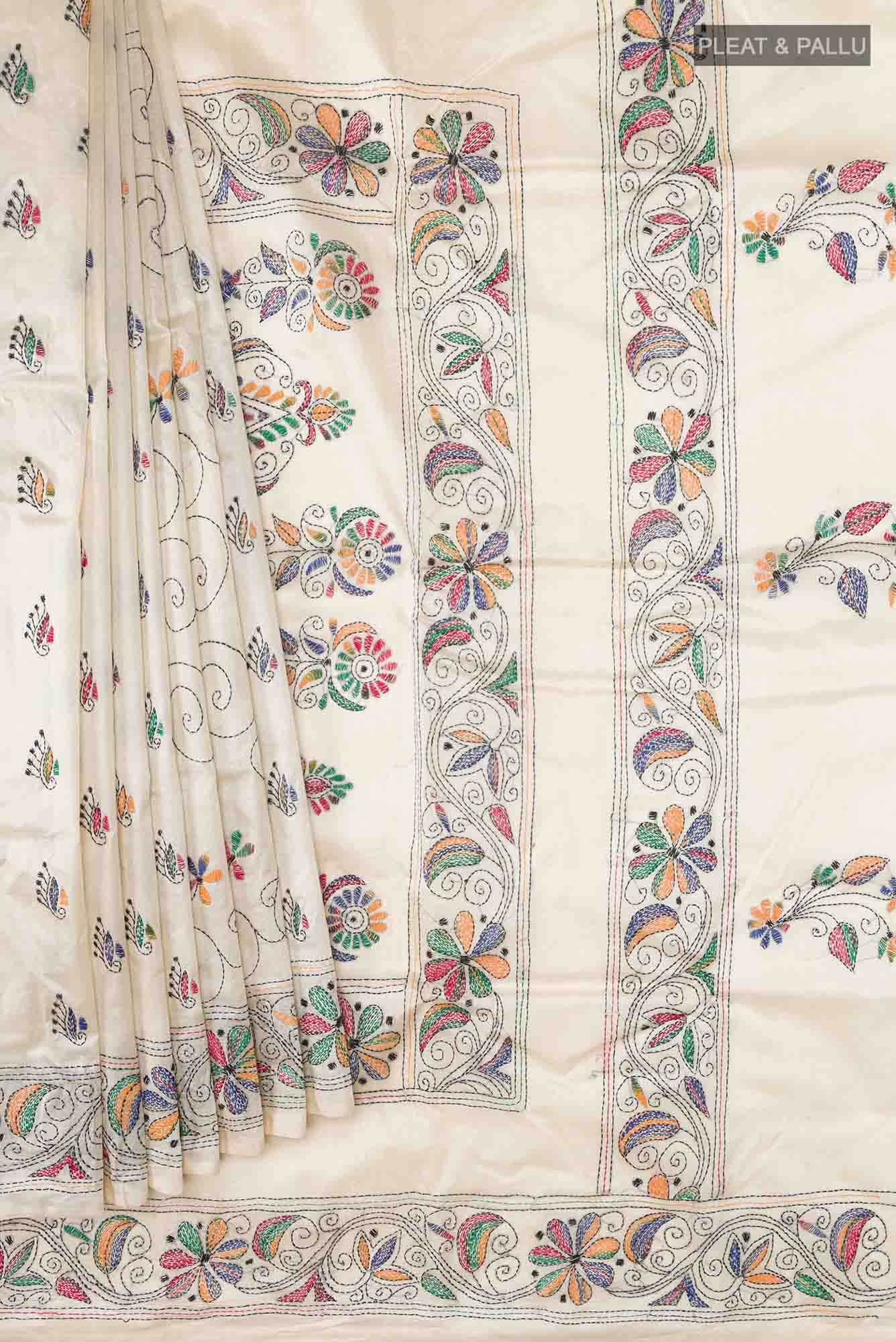 Cream Tussar Silk Saree