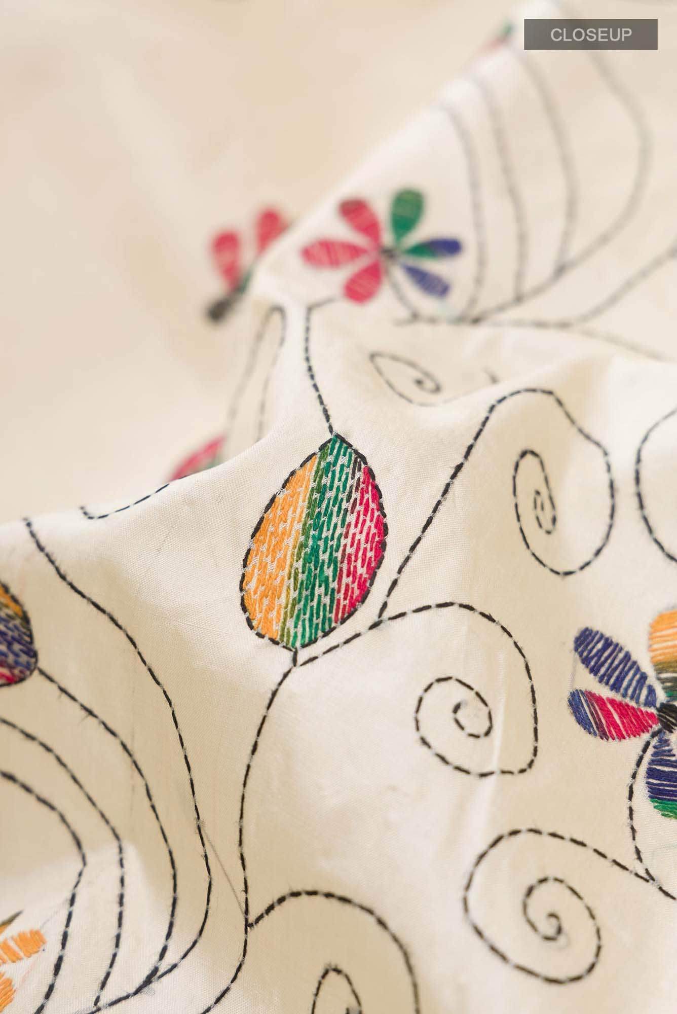 Cream Tussar Silk Saree