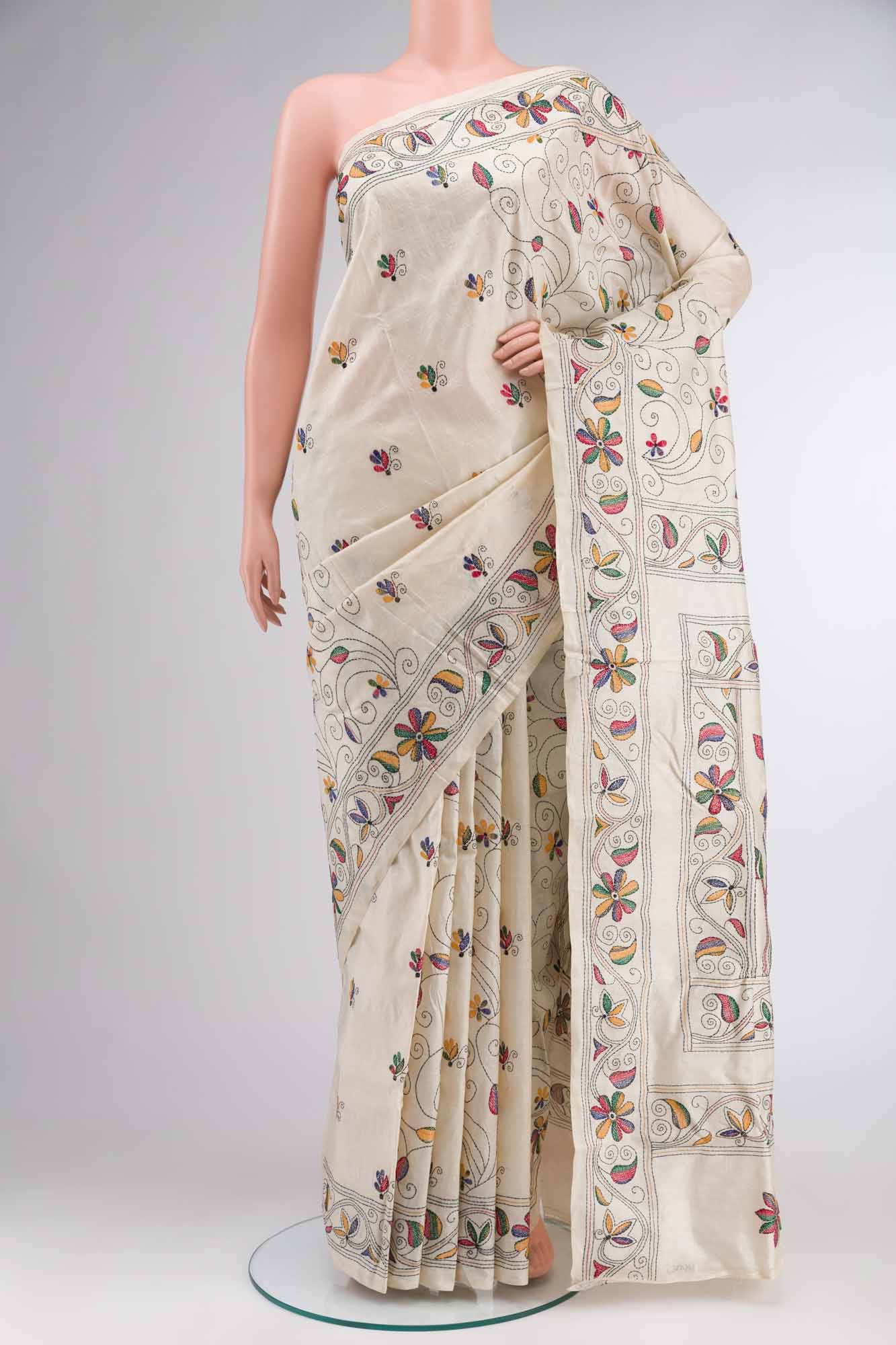Cream Tussar Silk Saree