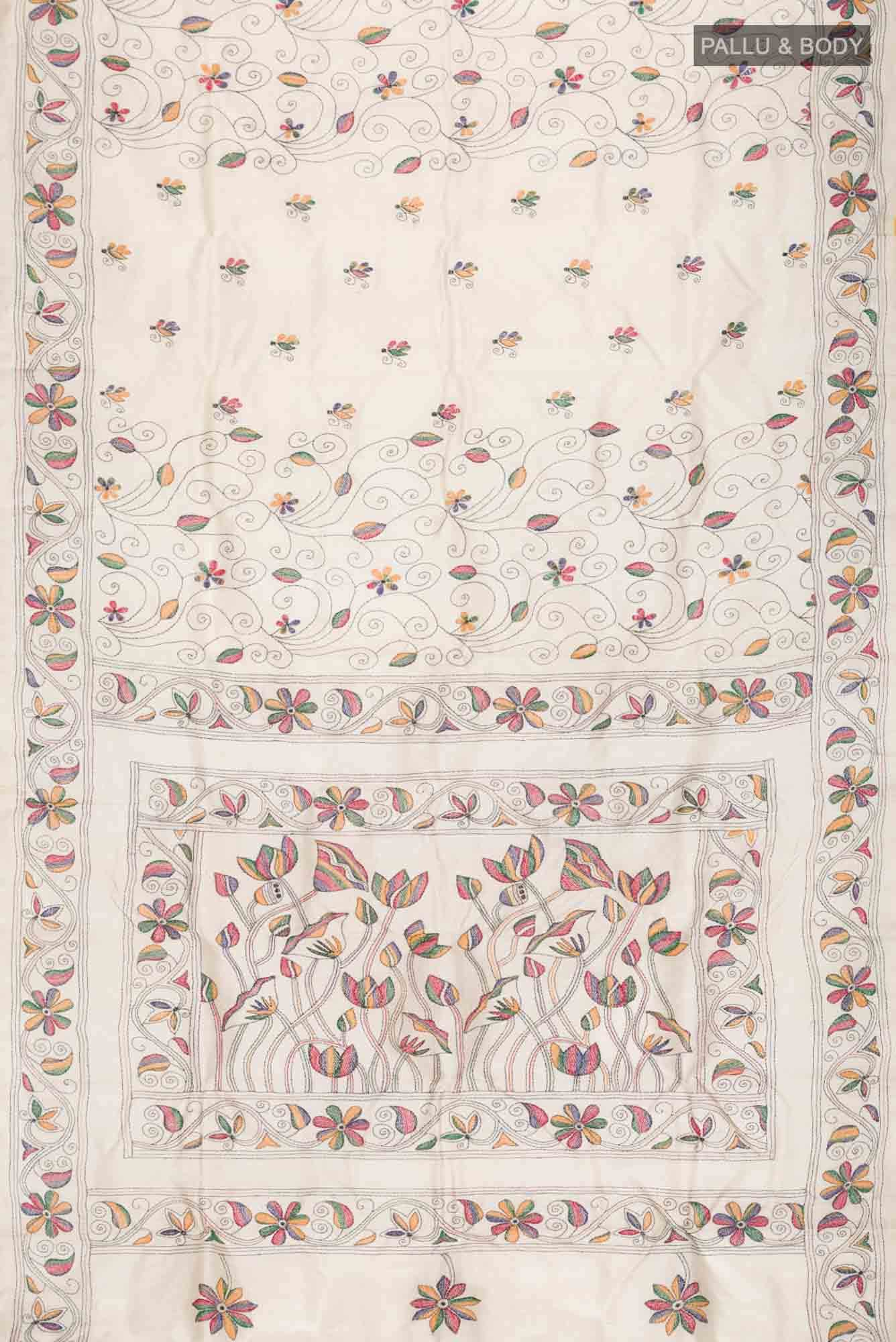 Cream Tussar Silk Saree