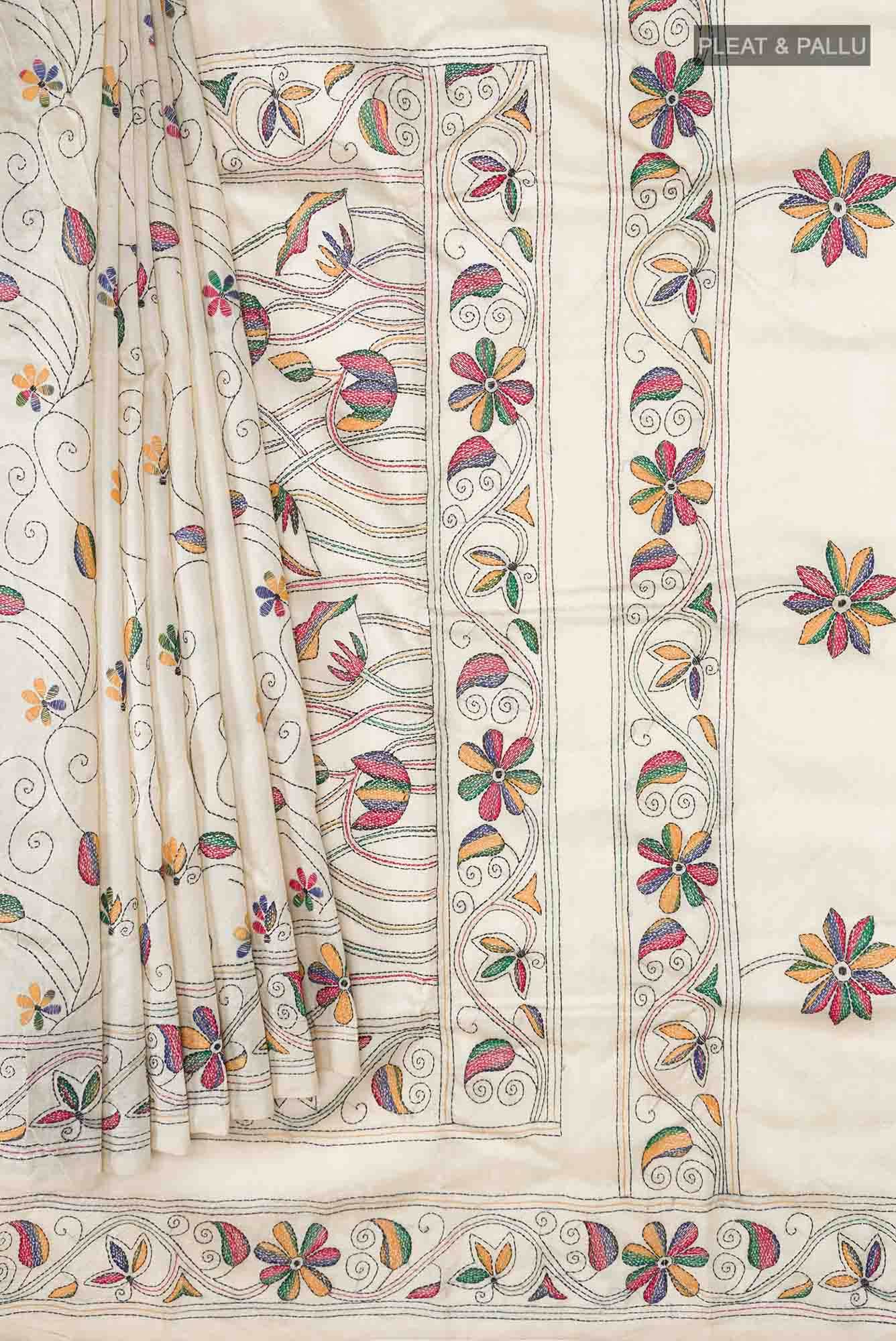 Cream Tussar Silk Saree