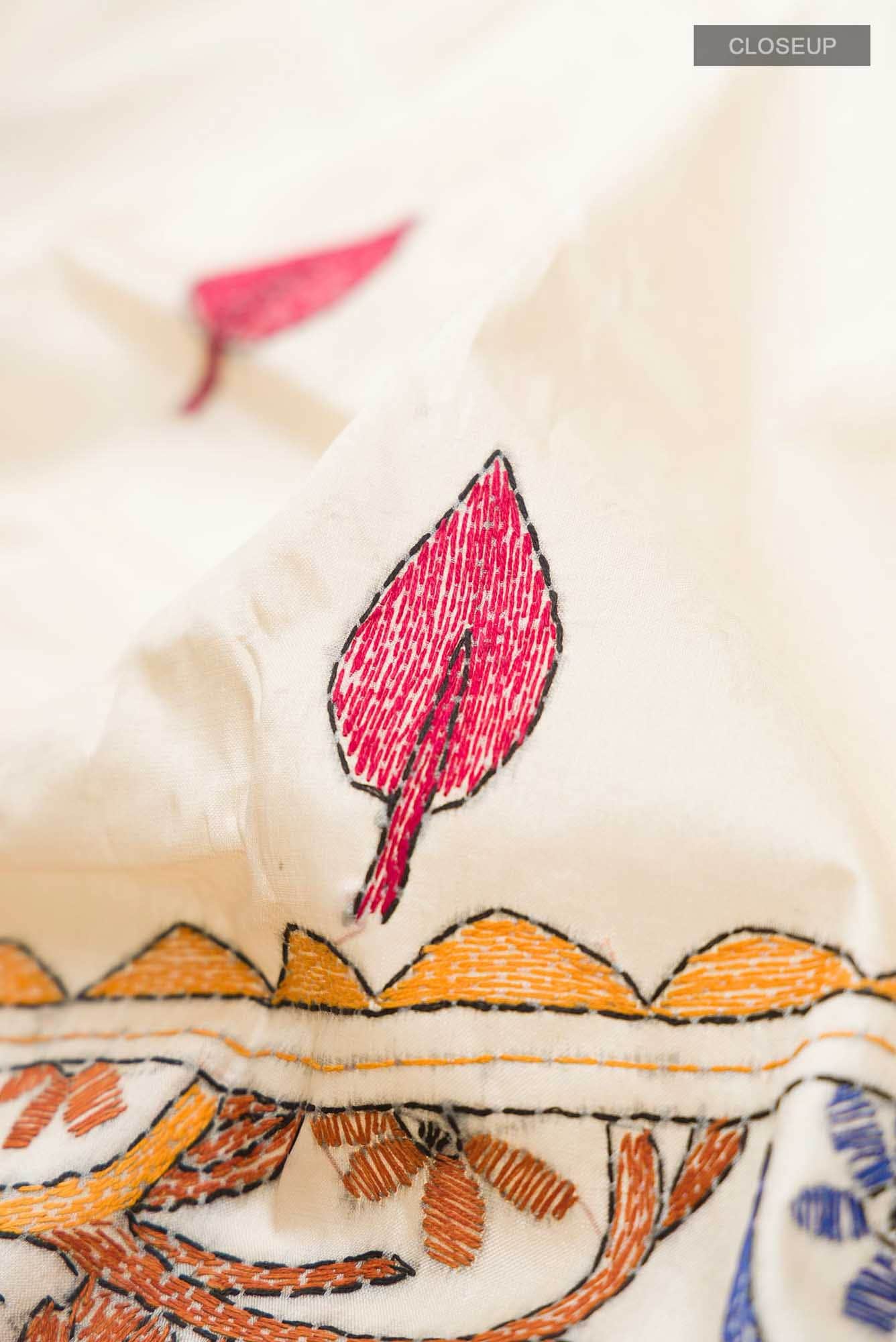 Cream Tussar Silk Saree