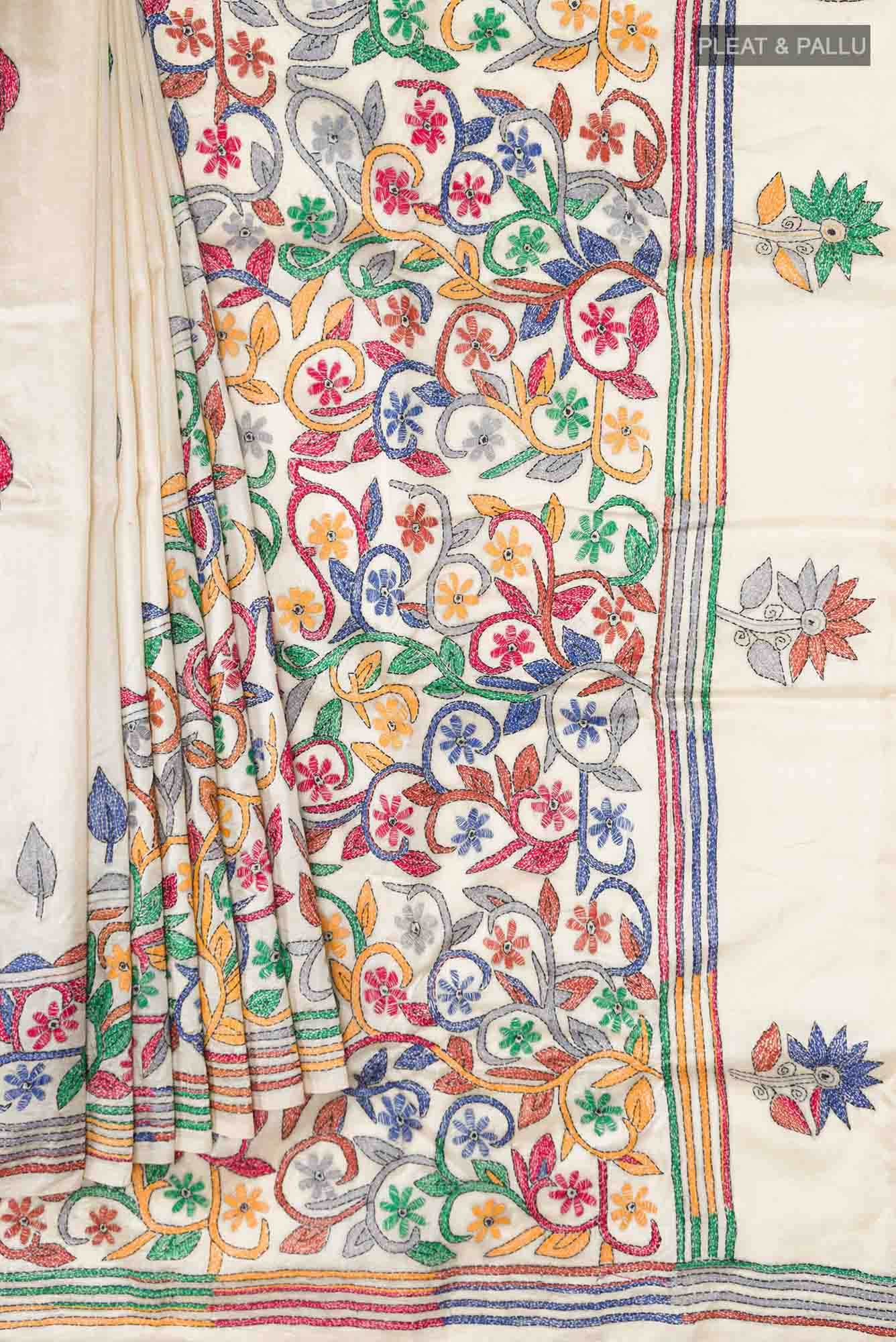 Cream Tussar Silk Saree