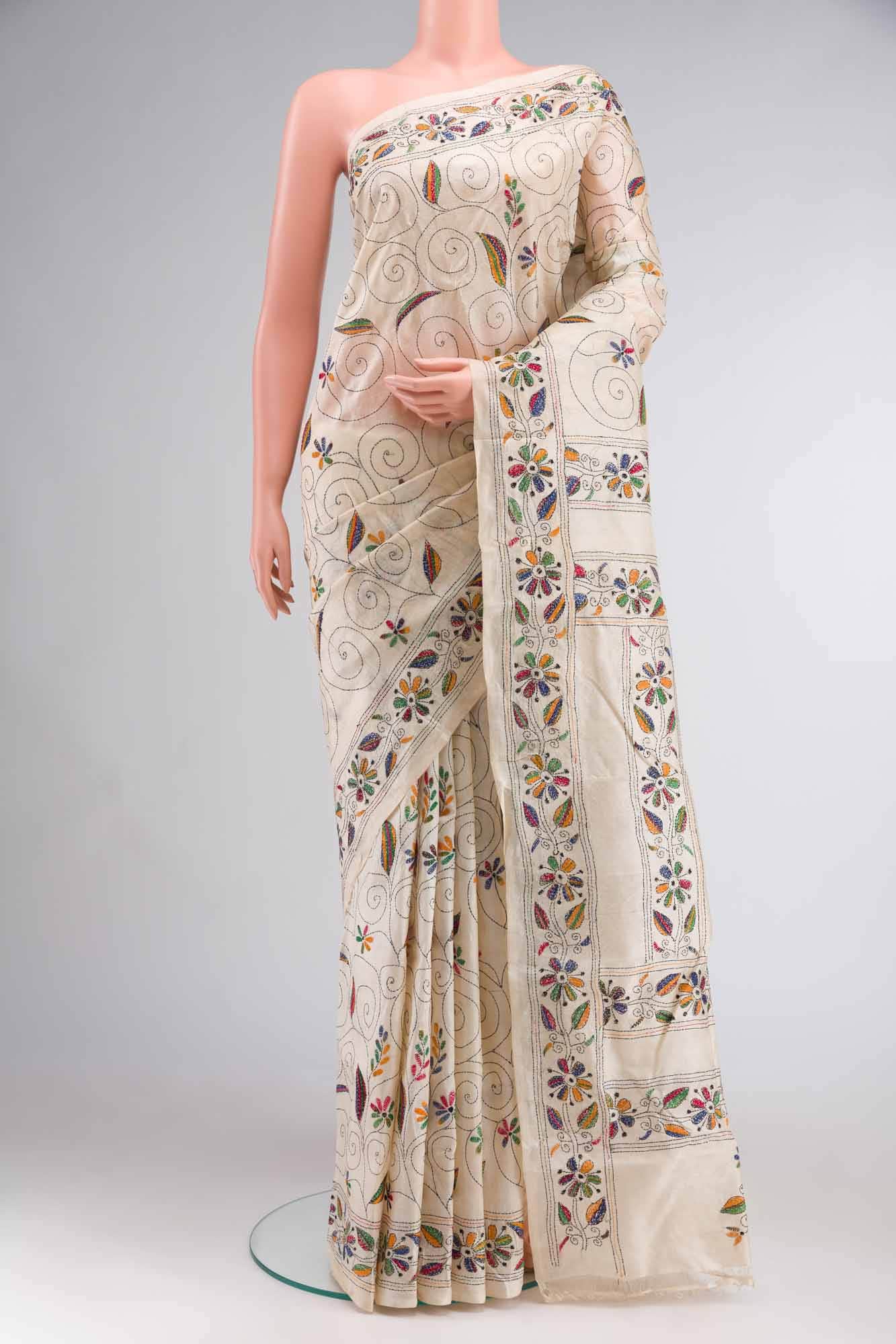 Cream Tussar Silk Saree
