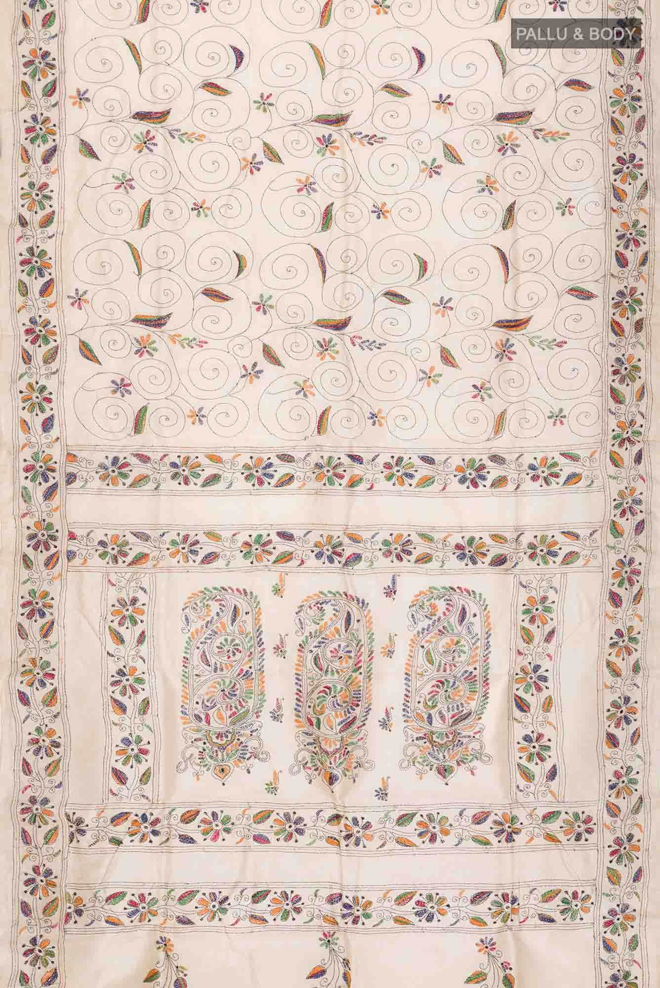 Cream Tussar Silk Saree