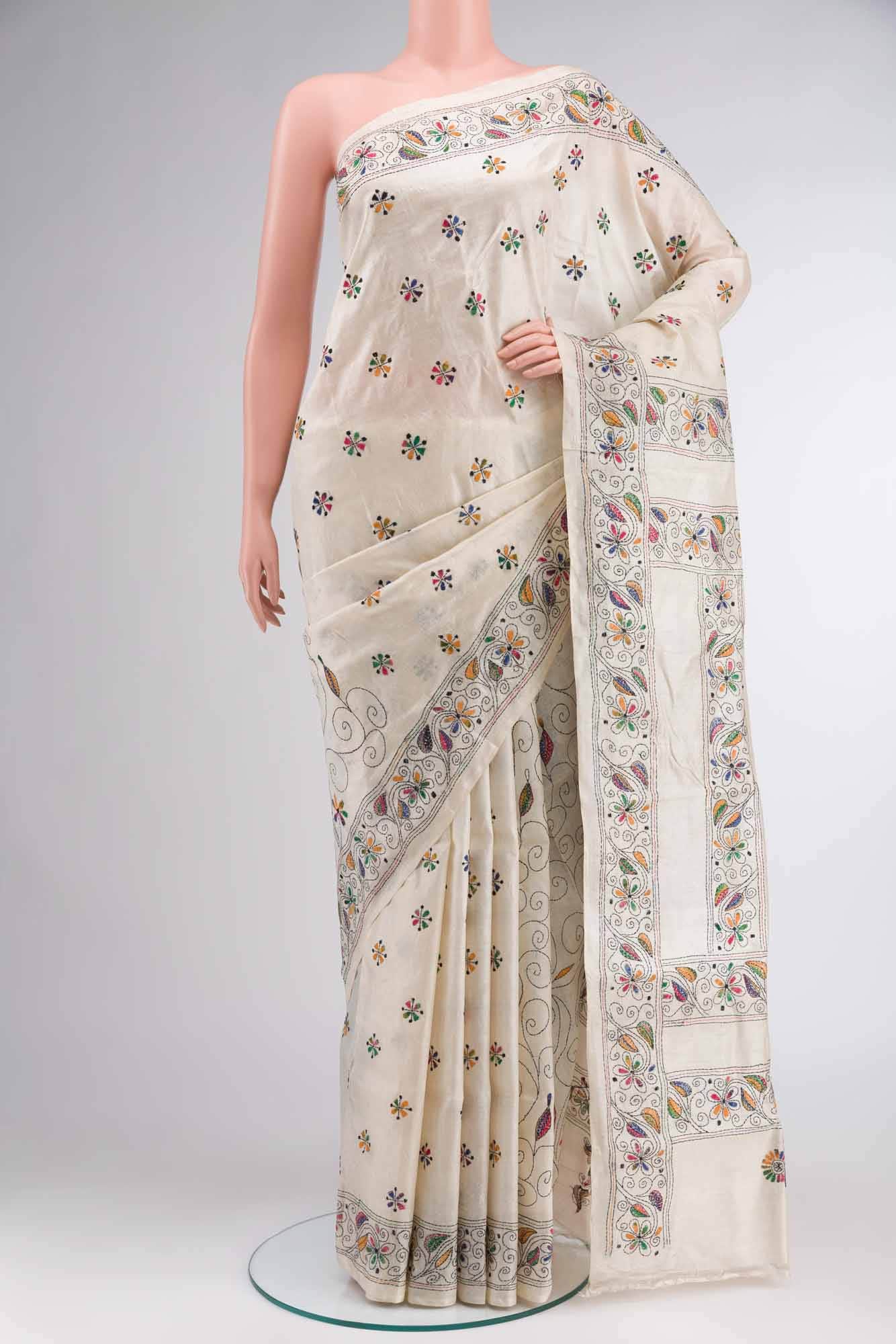 Cream Tussar Silk Saree