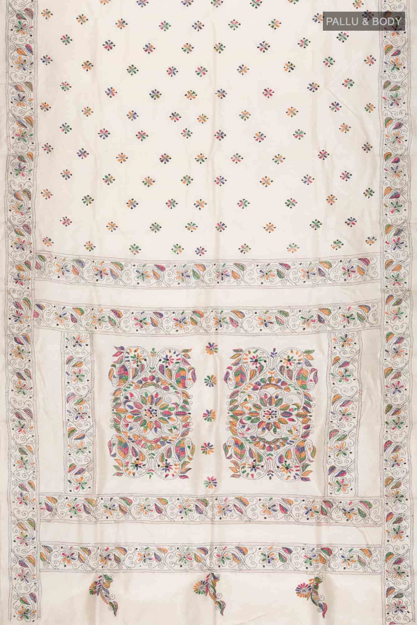 Cream Tussar Silk Saree