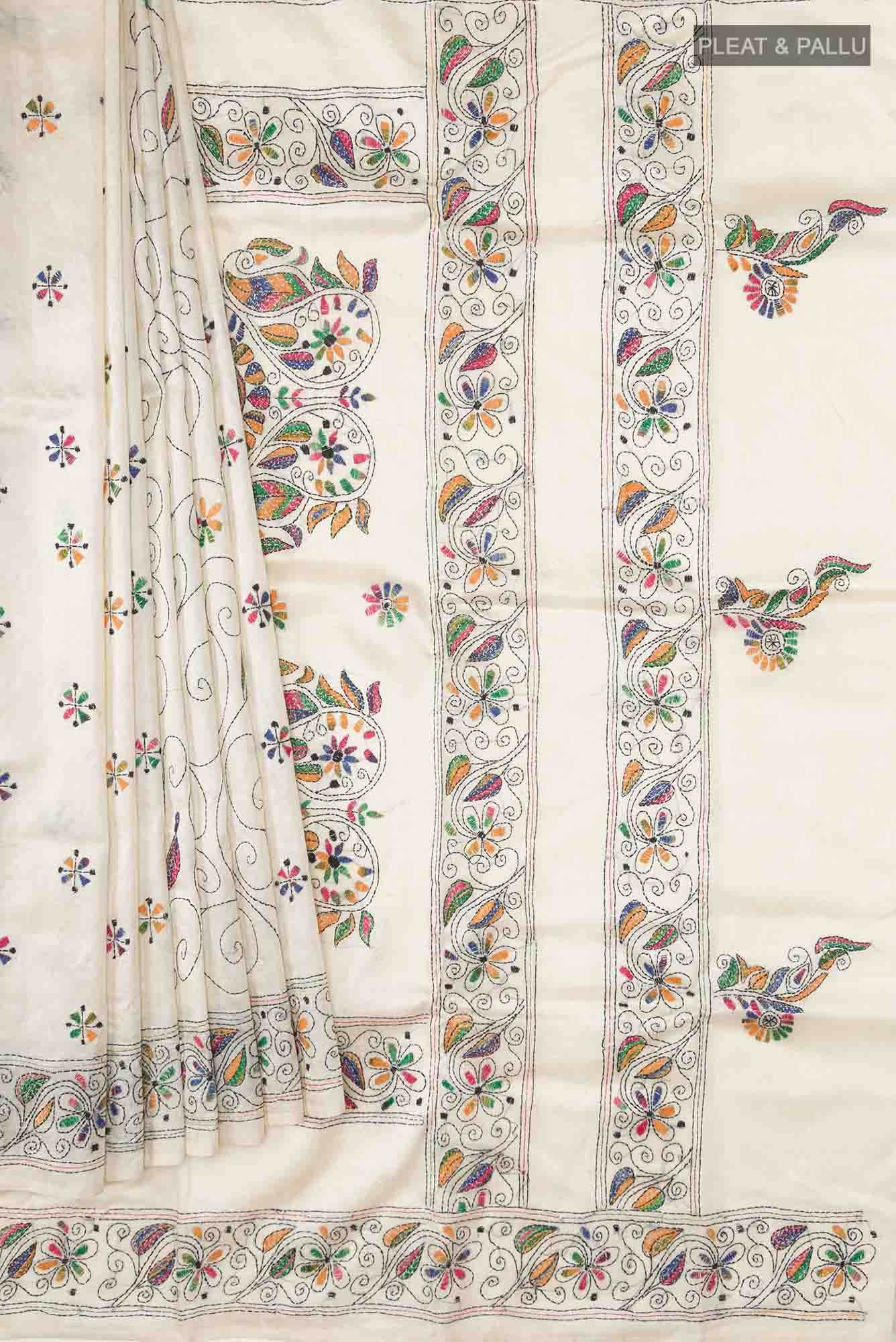 Cream Tussar Silk Saree