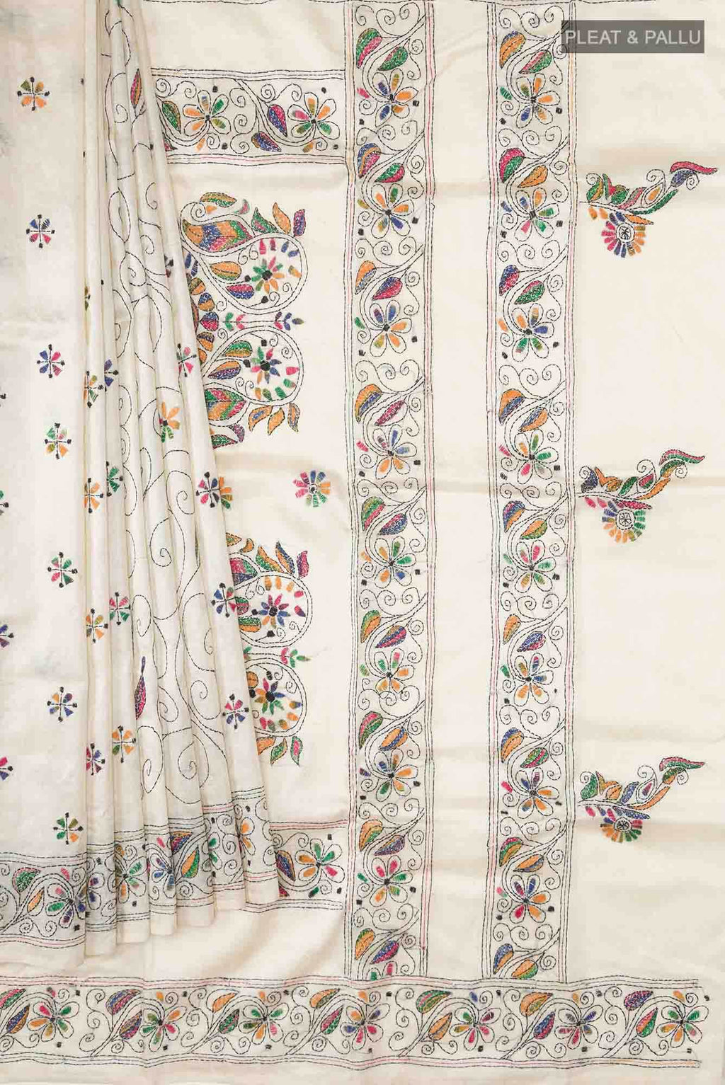 Cream Tussar Silk Saree