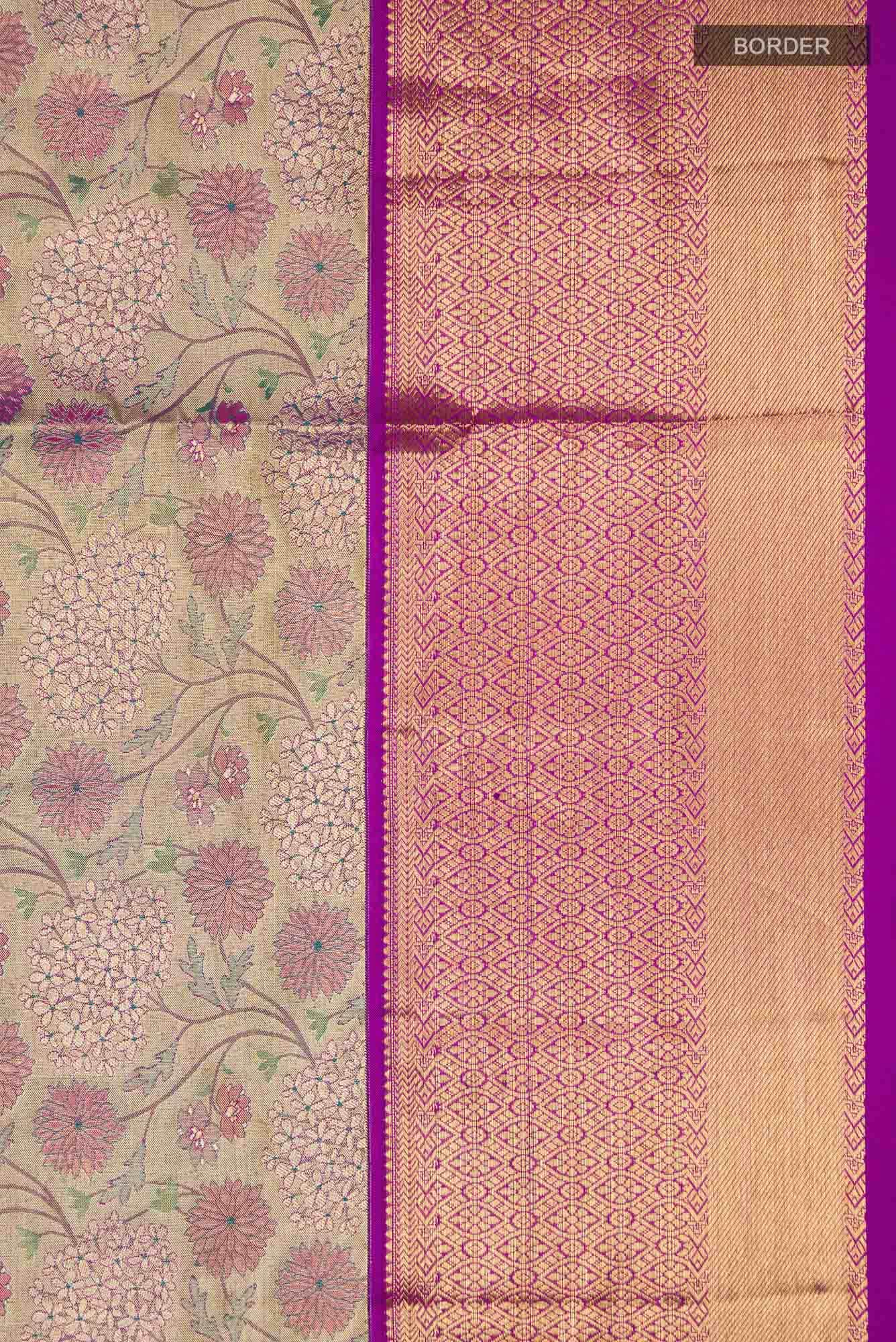 Gold with Pink Dual Tone Kanchipuram Tissue Silk Saree