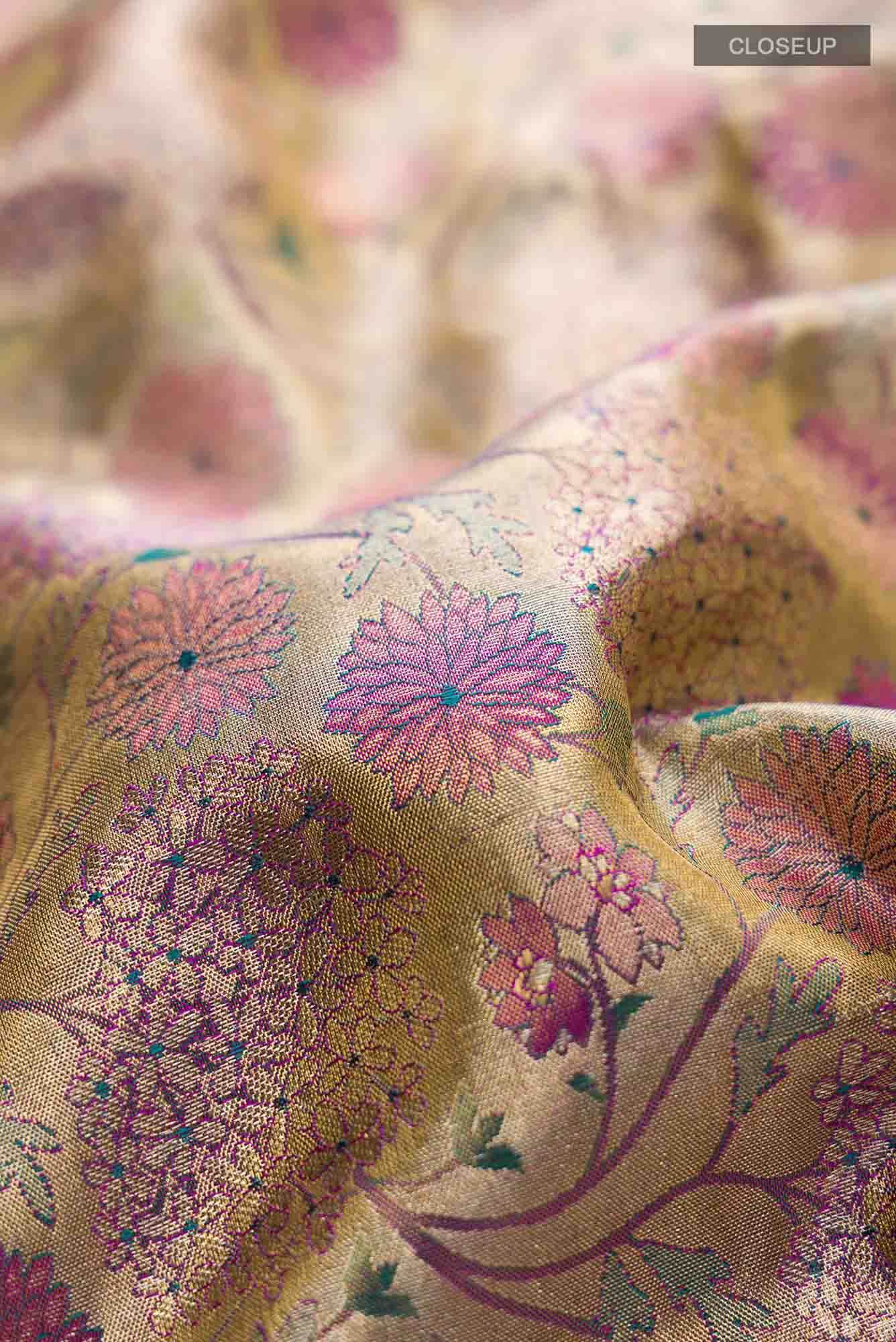 Gold with Pink Dual Tone Kanchipuram Tissue Silk Saree
