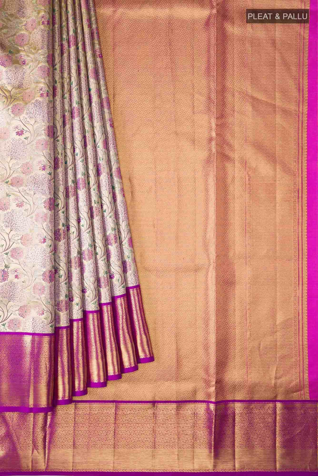 Gold with Pink Dual Tone Kanchipuram Tissue Silk Saree